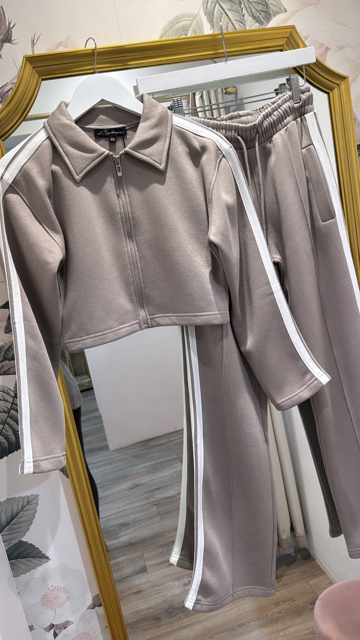 LYDIA dove grey stripe collar detail lounge set