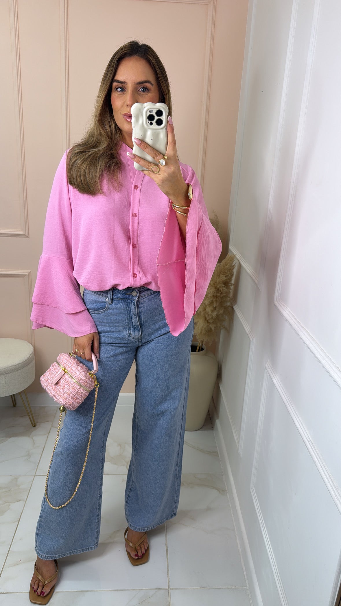 EMILIA bubblegum pink frill sleeve blouse
