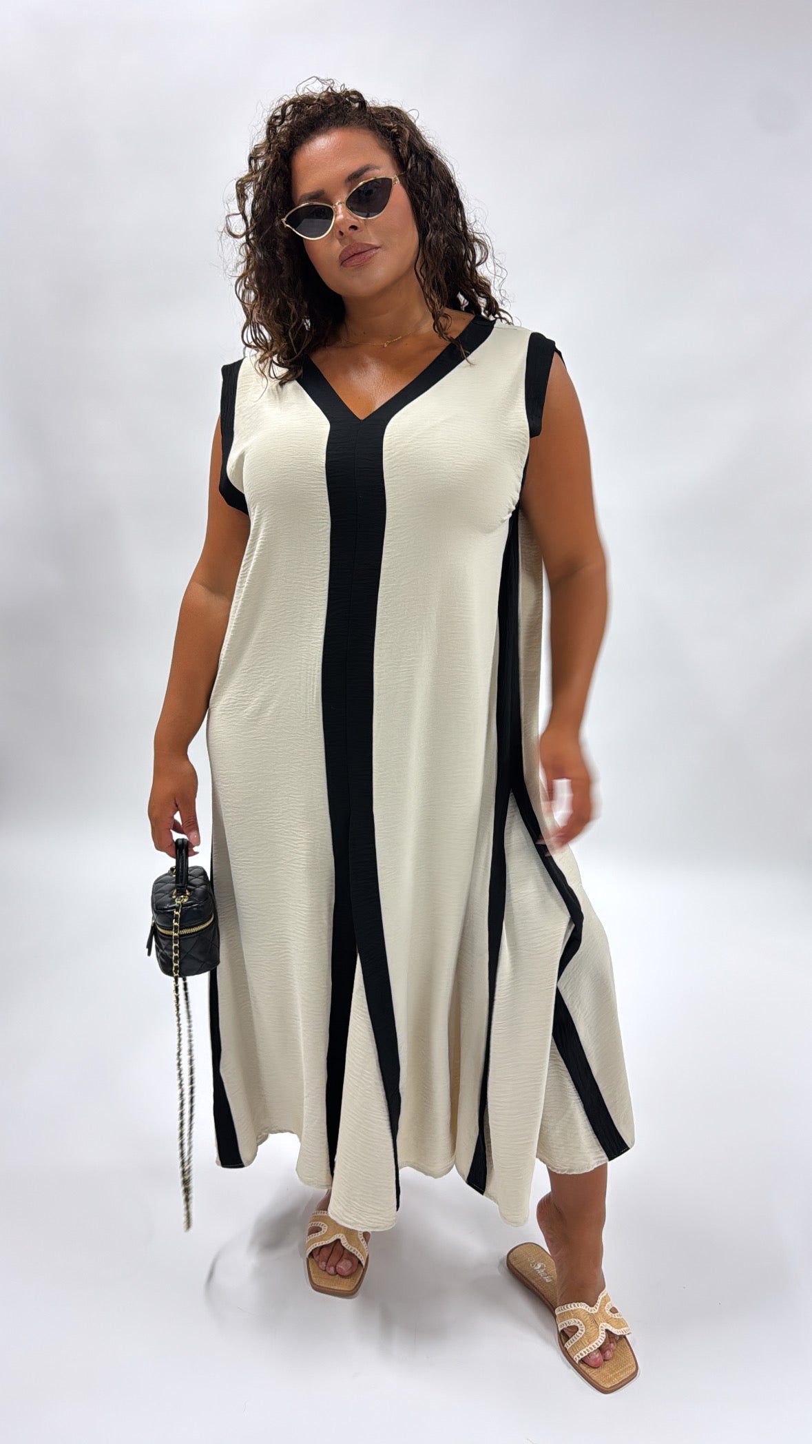 EVA beige contrast sleeveless maxi dress