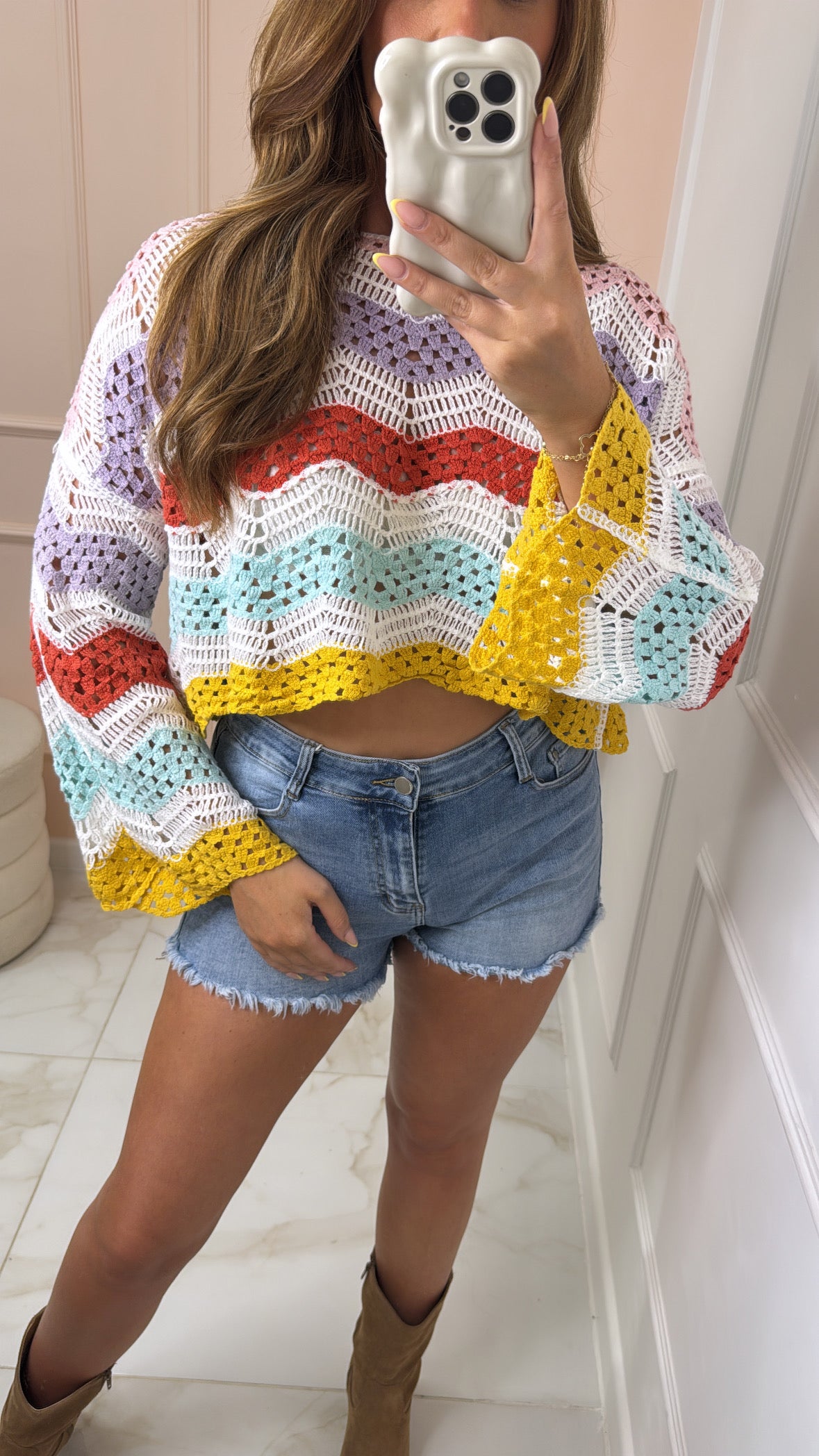 GABRIELLA multi striped crochet top