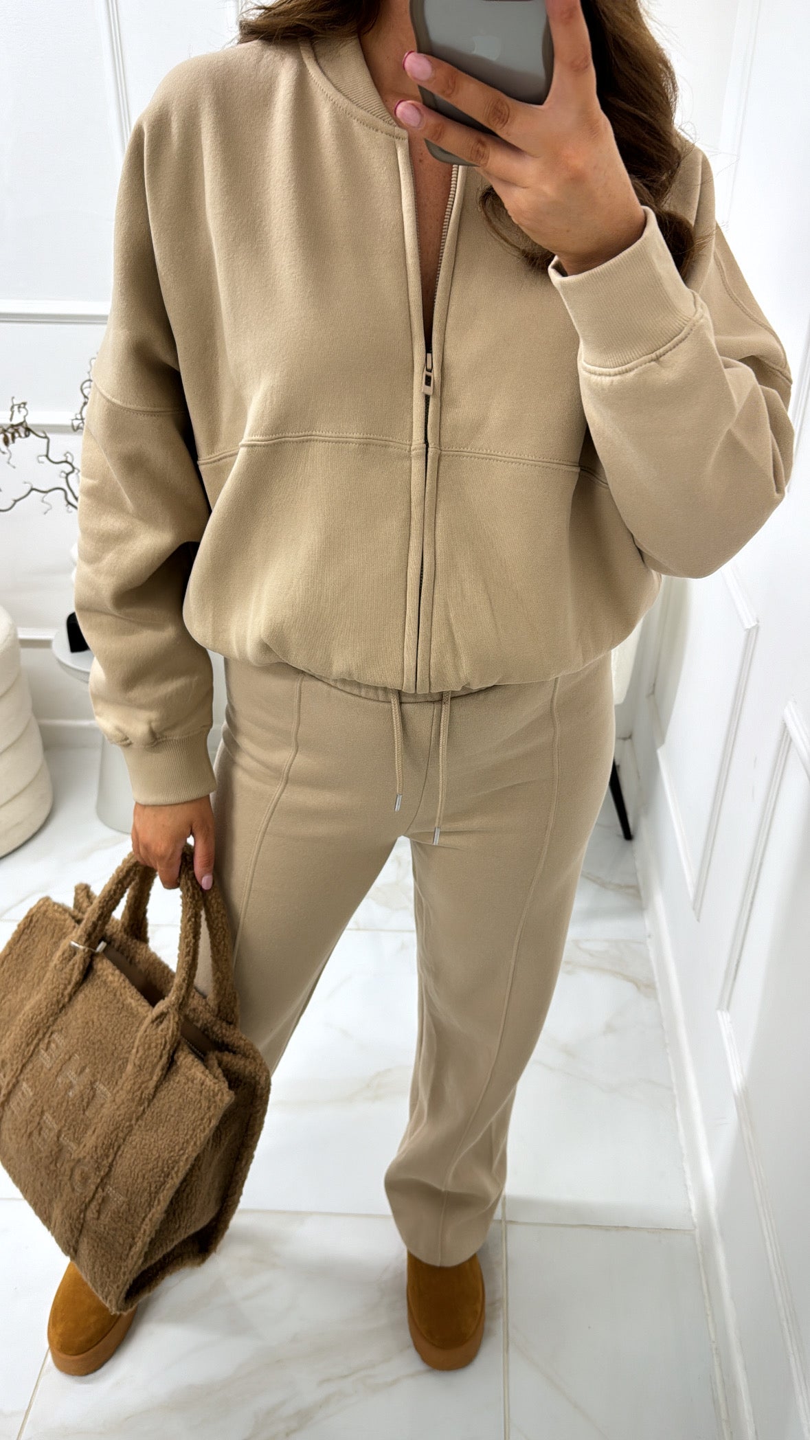 NINA beige bomber zip front lounge set