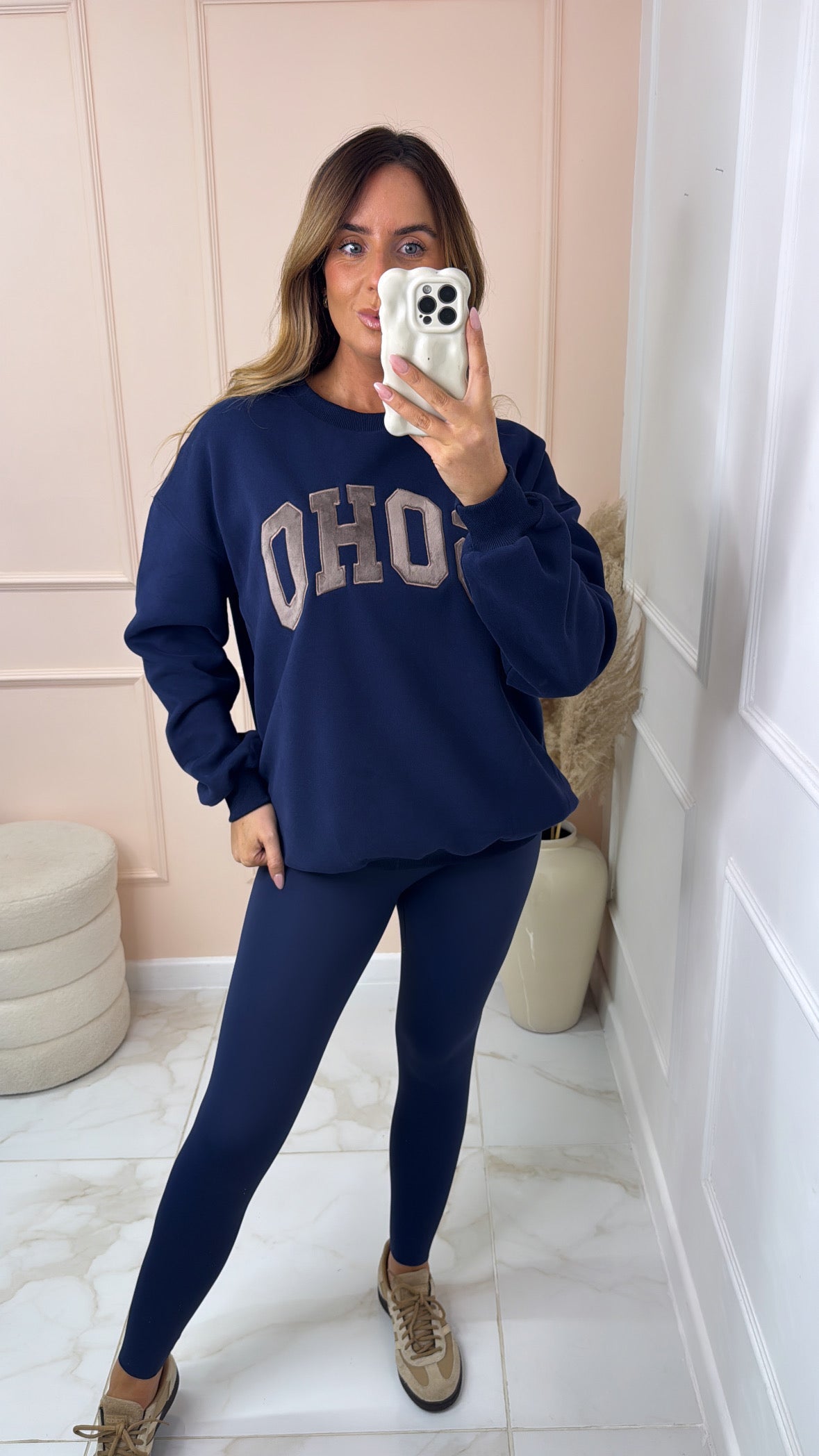 SOHO navy embroidered slogan sweatshirt
