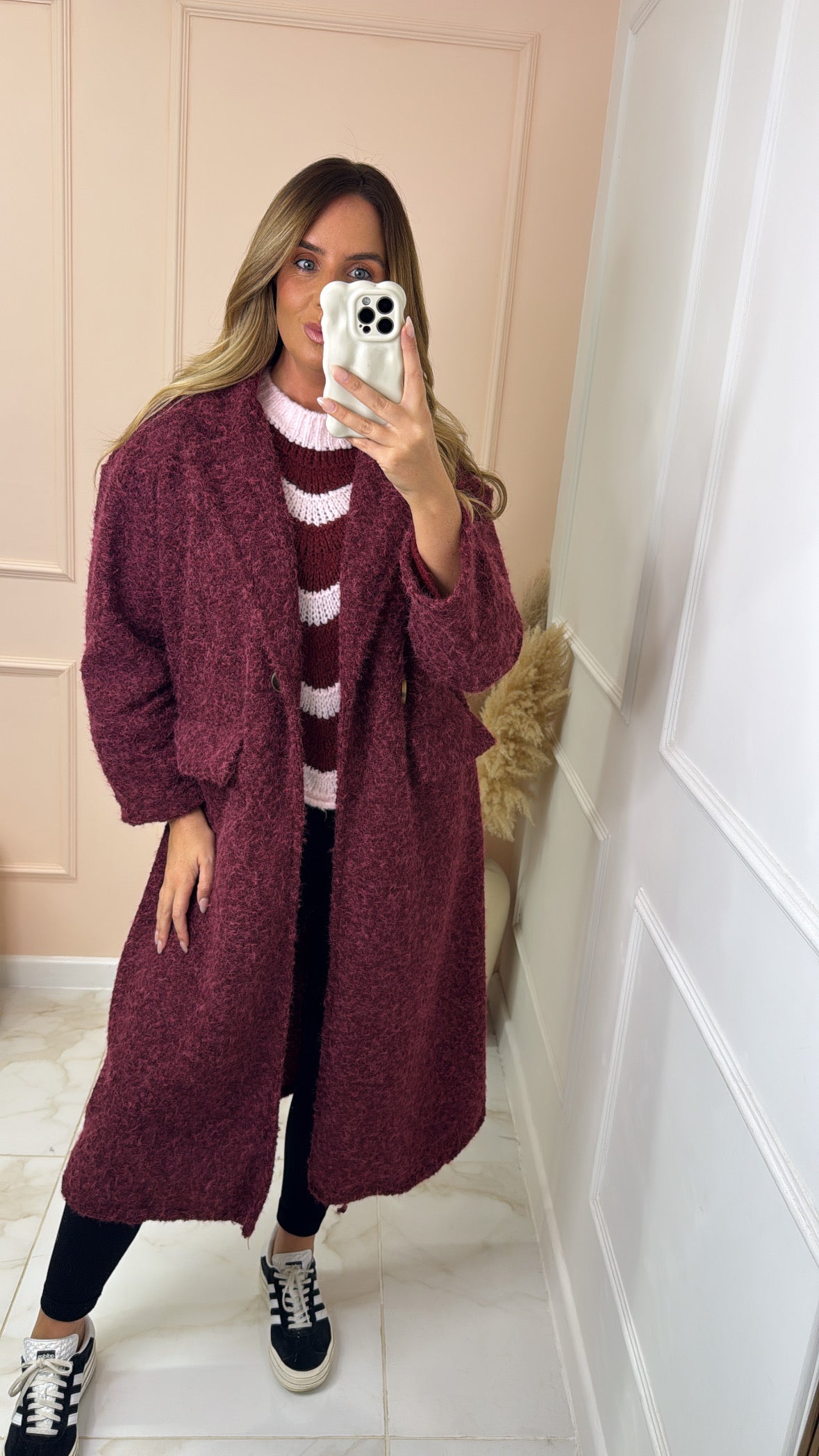 ASTRID burgundy boucle double breasted long coat