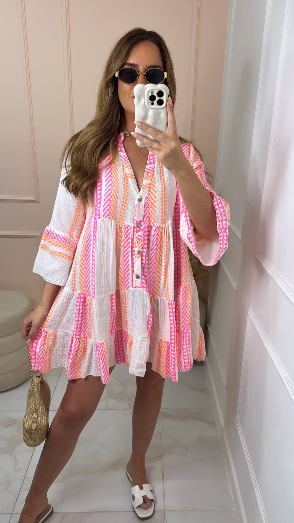 LYDIA orange printed cheesecloth smock dress
