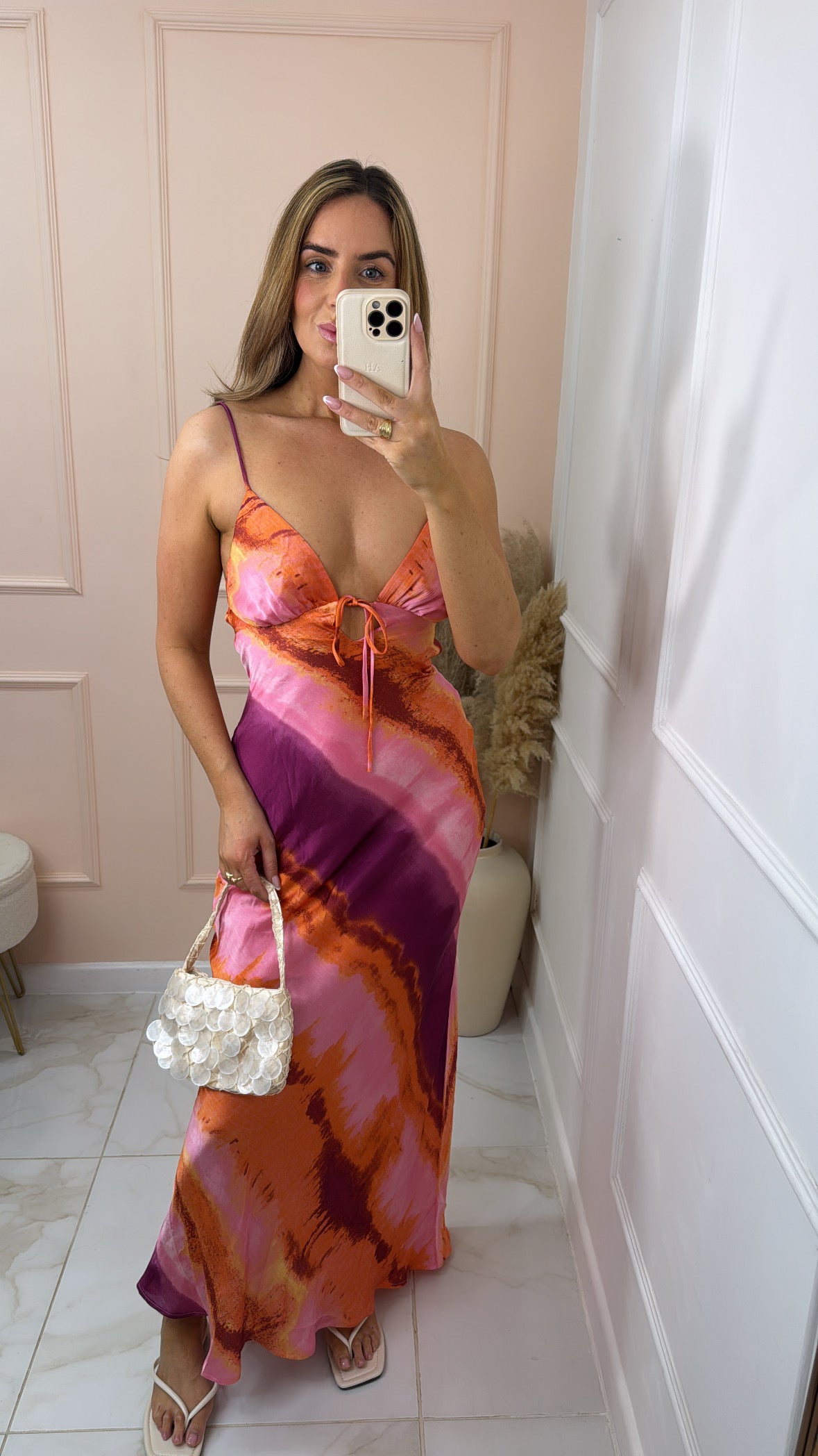 HARLOW fuchsia tie dye satin maxi dress