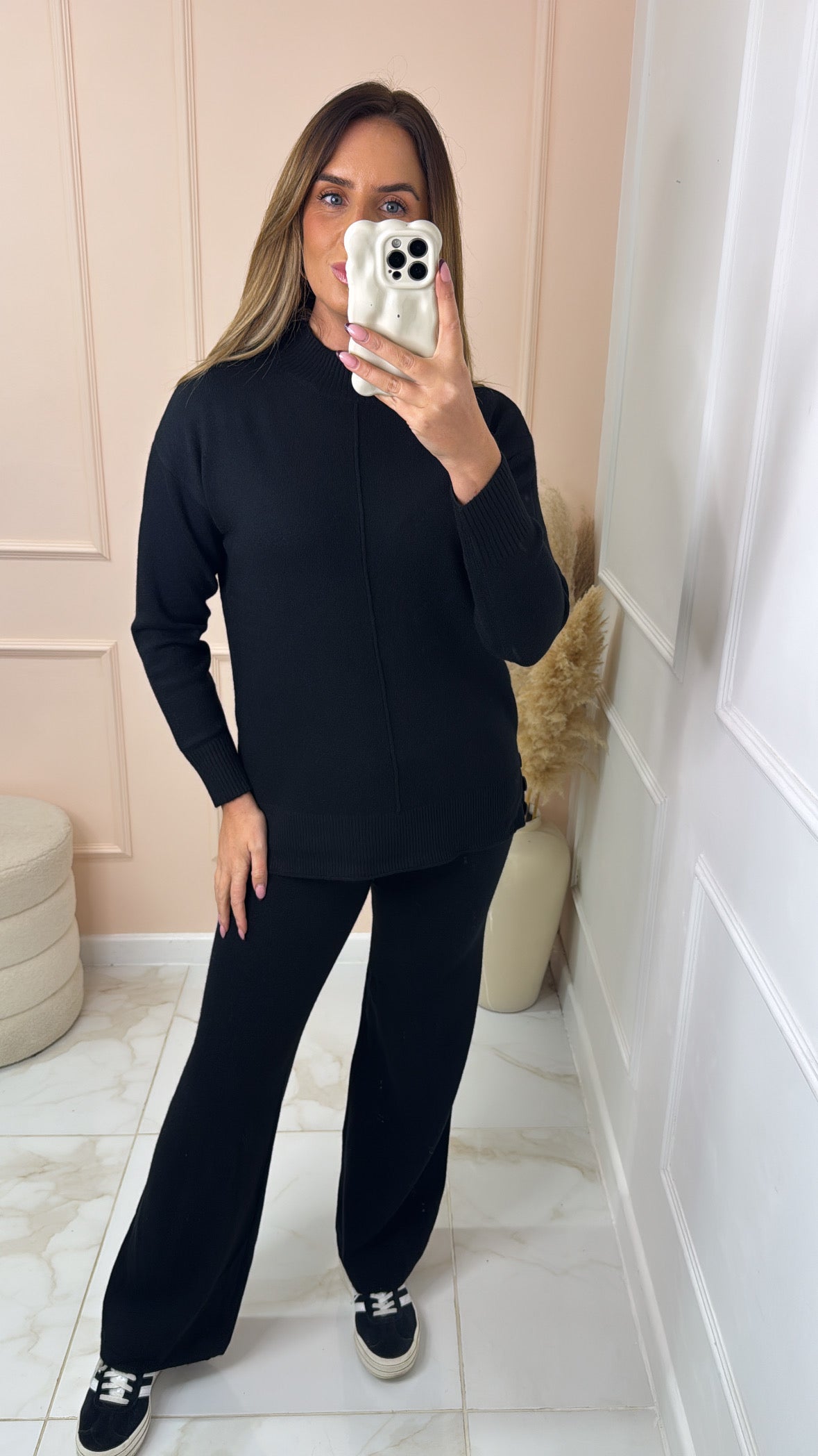 FREYA black fine knit button detail lounge set
