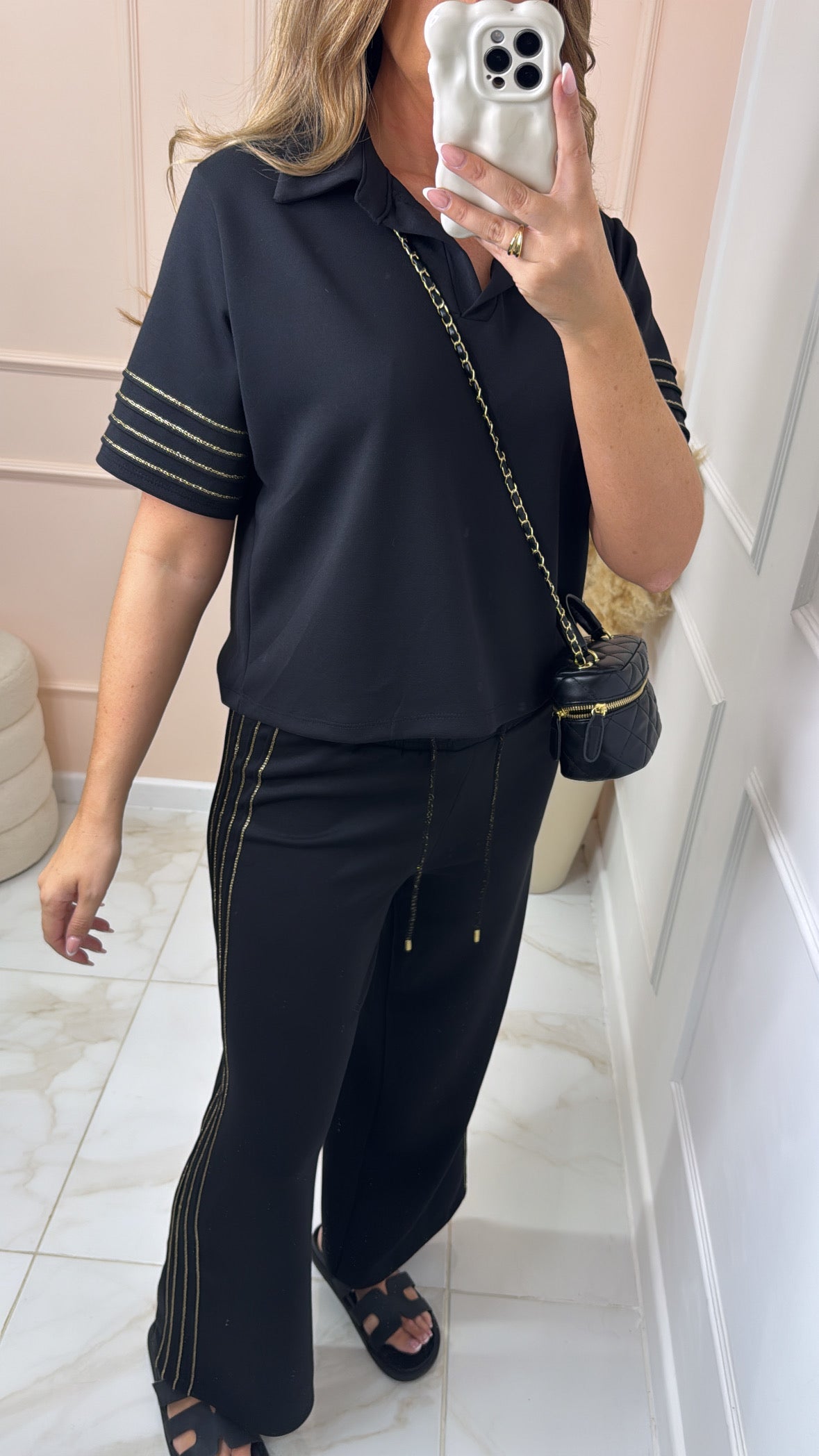 BETHANY black metallic collared lounge set