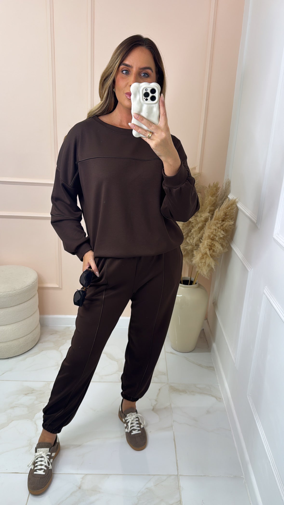 BELLA brown piping cuffed lounge set