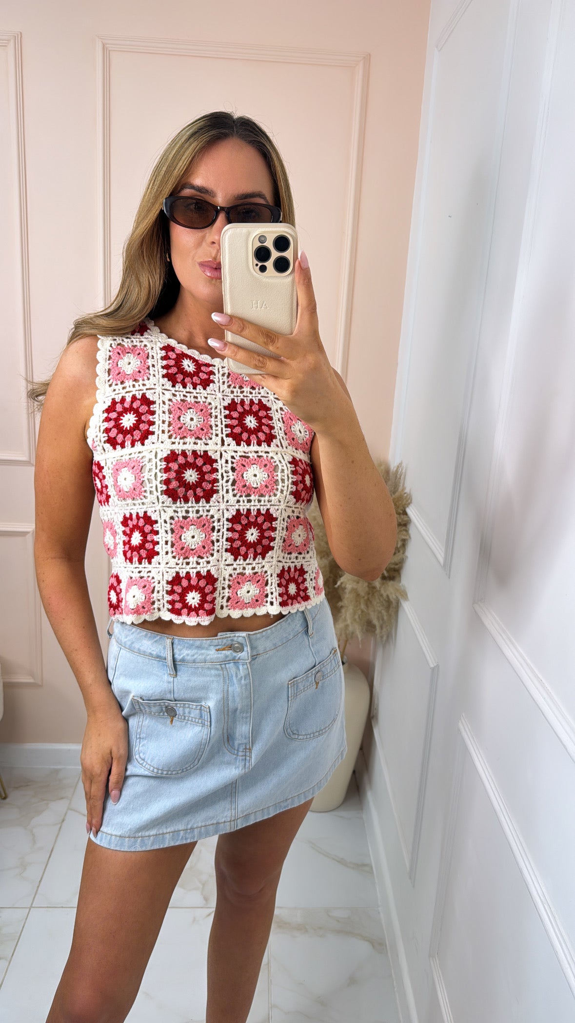 RHEA pink crochet vest top