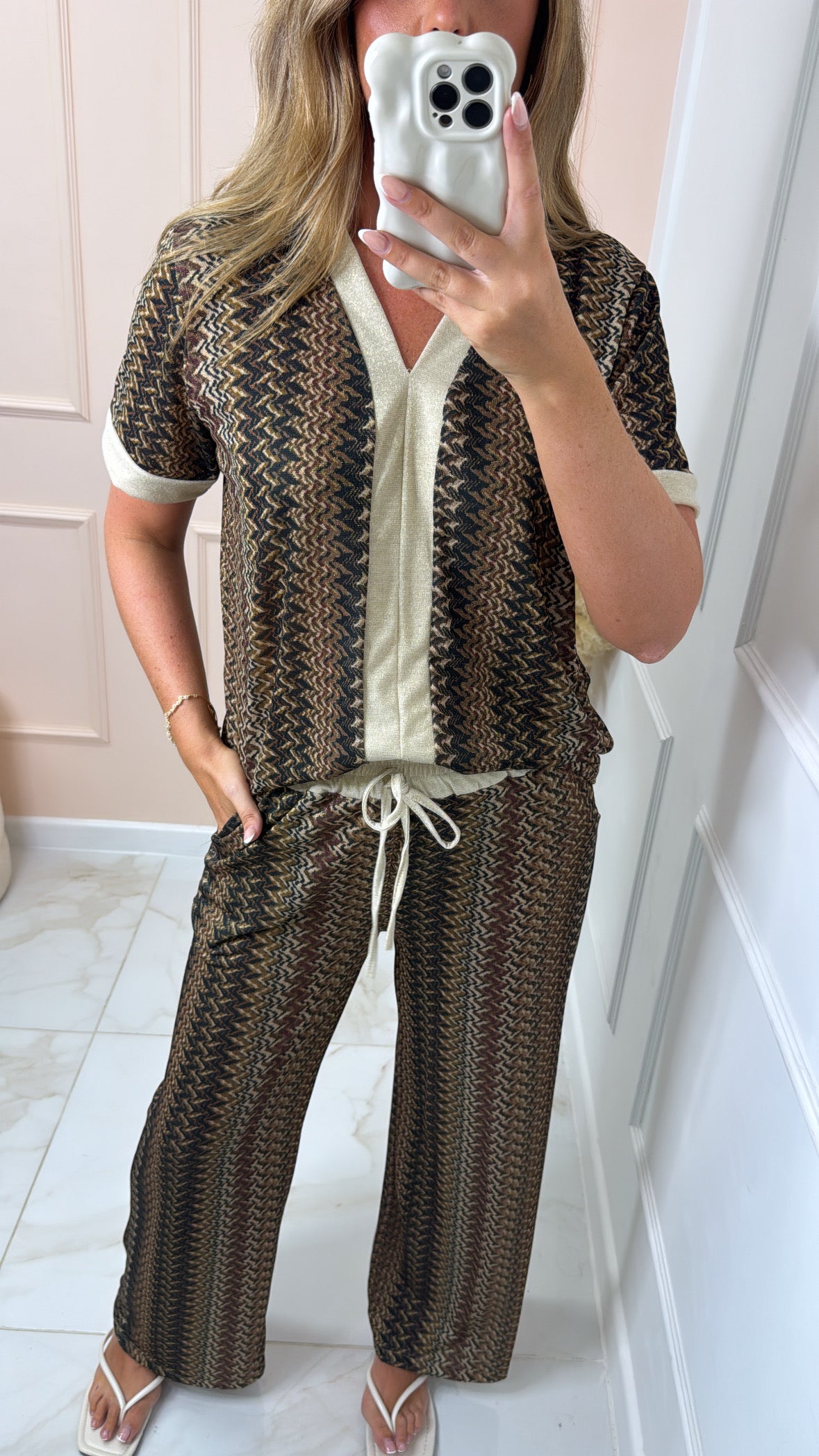 TAYLOR brown shimmer zig zag lounge set