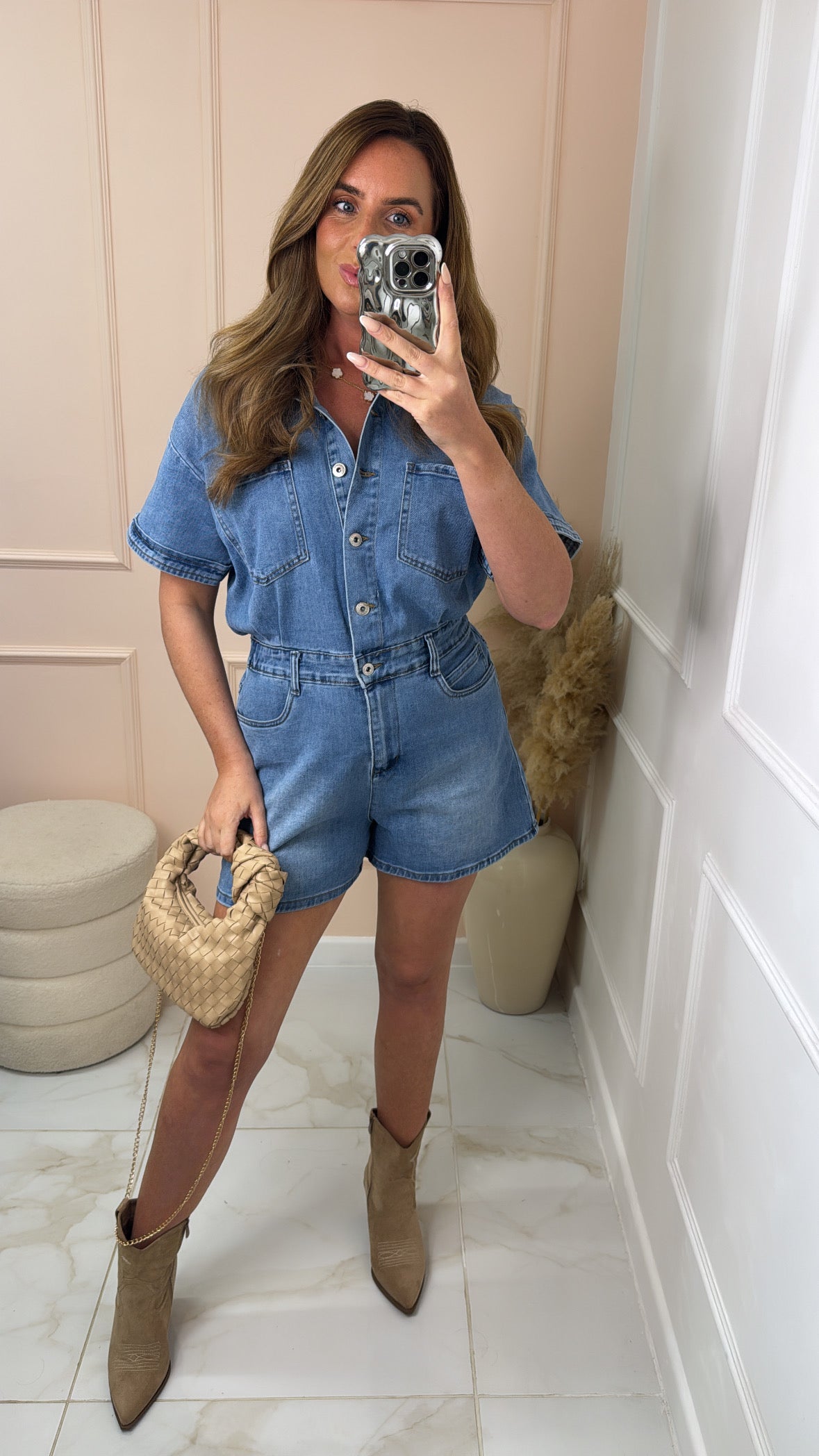 SIAN mid blue denim playsuit