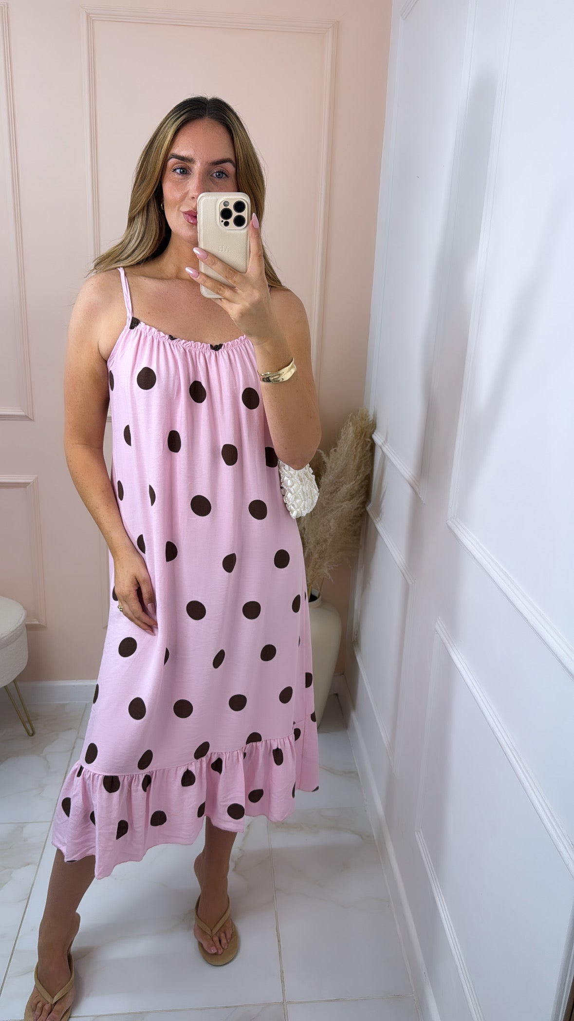 JASMIN pink cami polka dot maxi dress