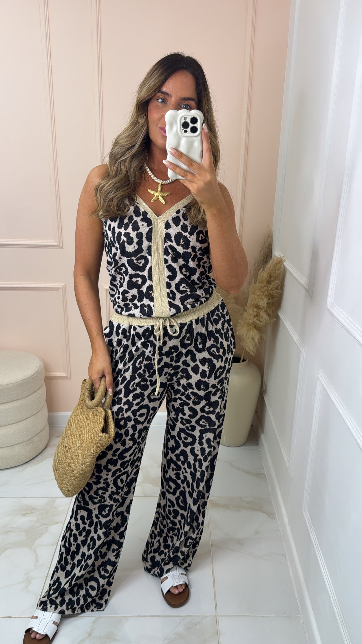ARABELLA leopard lurex knit trouser set