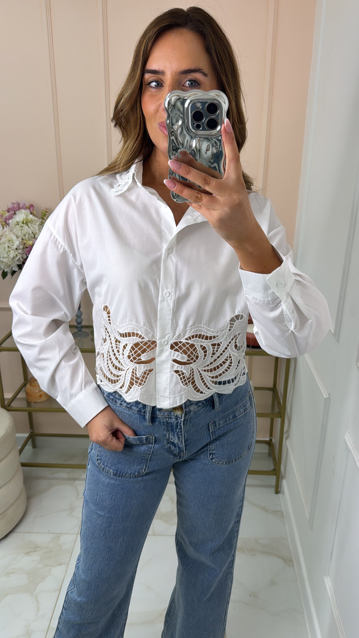 CHARLOTTE white cut out cropped shirt