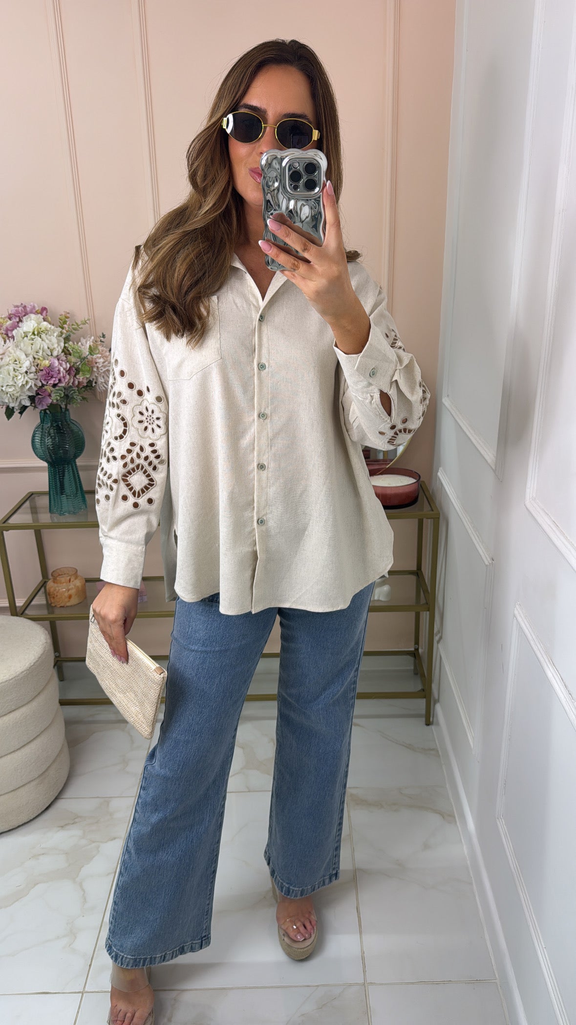 LORI beige anglaise linen shirt