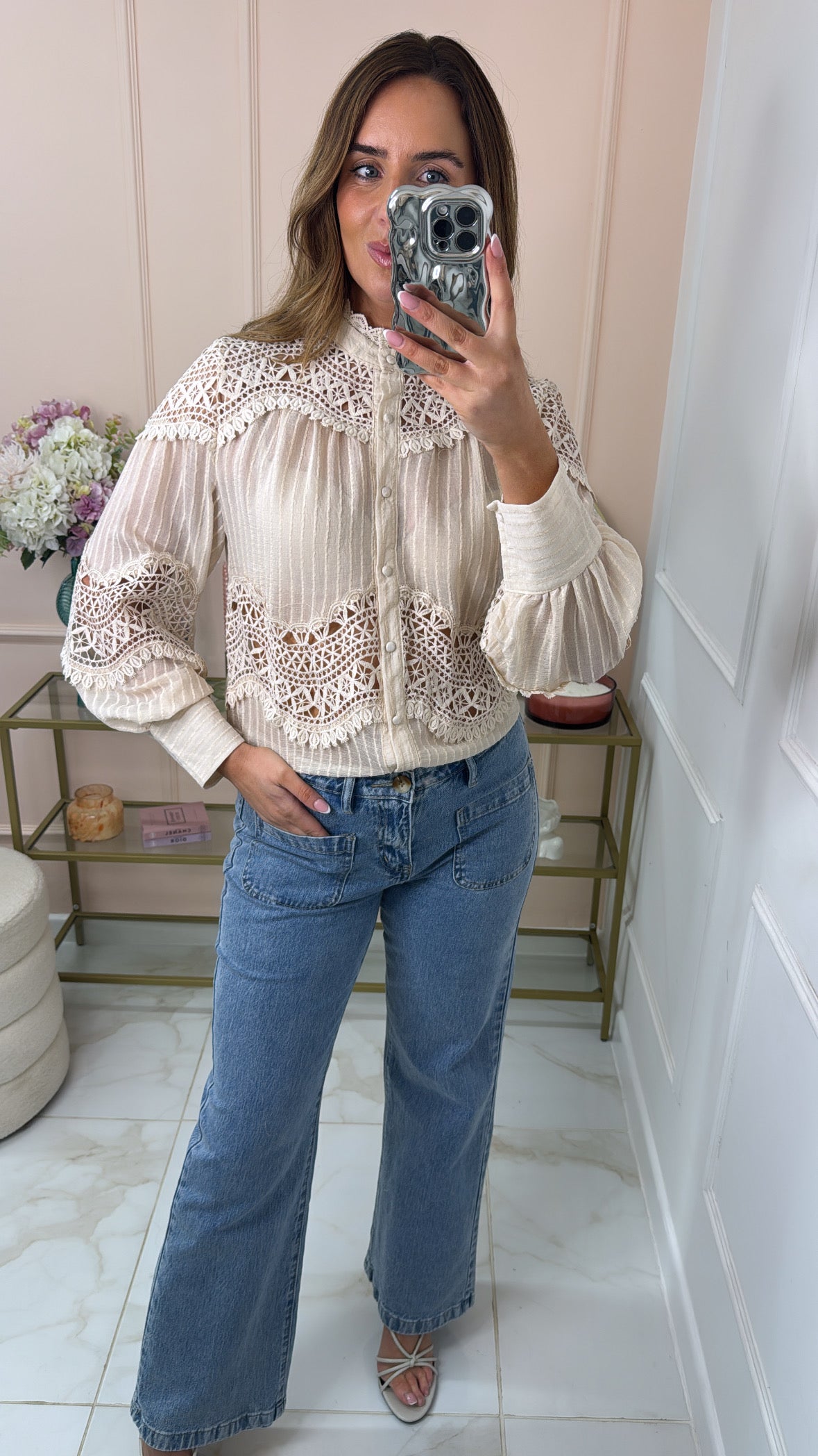MAEVE beige crochet blouse
