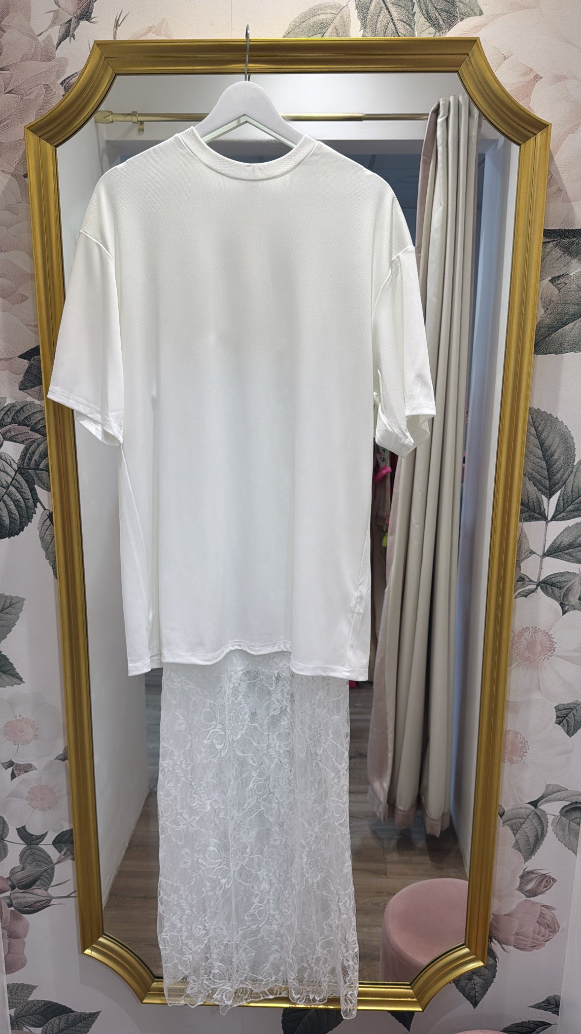 ADELE white lace detail t-shirt dress