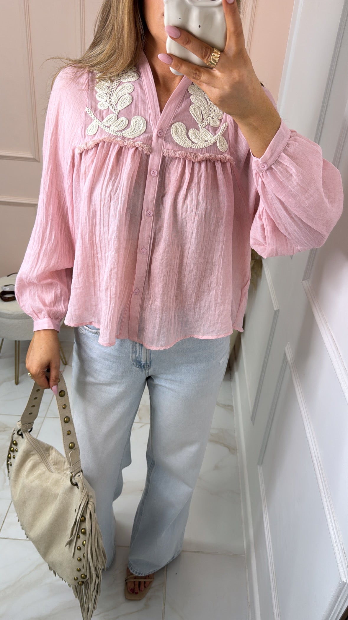 PENELOPE pink embroidered linen blouse