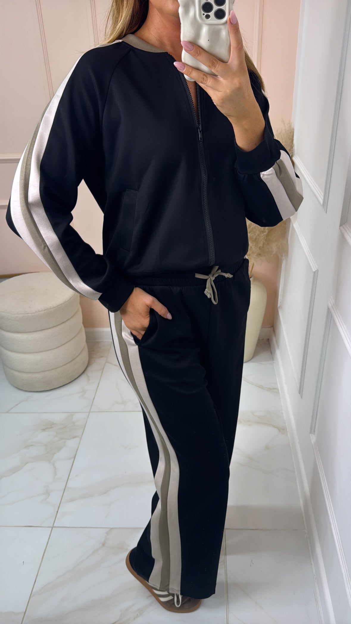GIANA black side stripe bomber lounge set