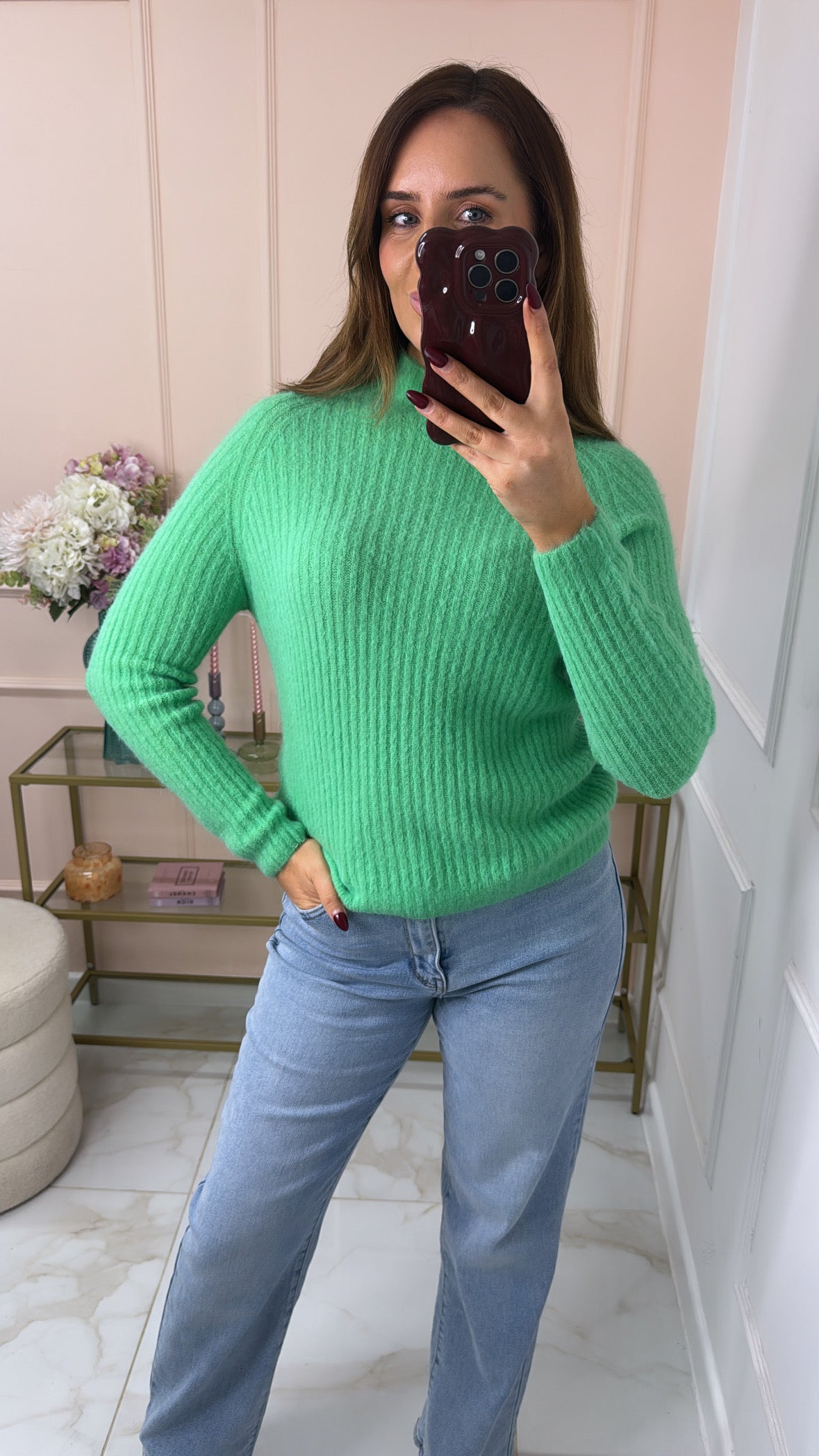 AVA green ribbed soft knit jumper