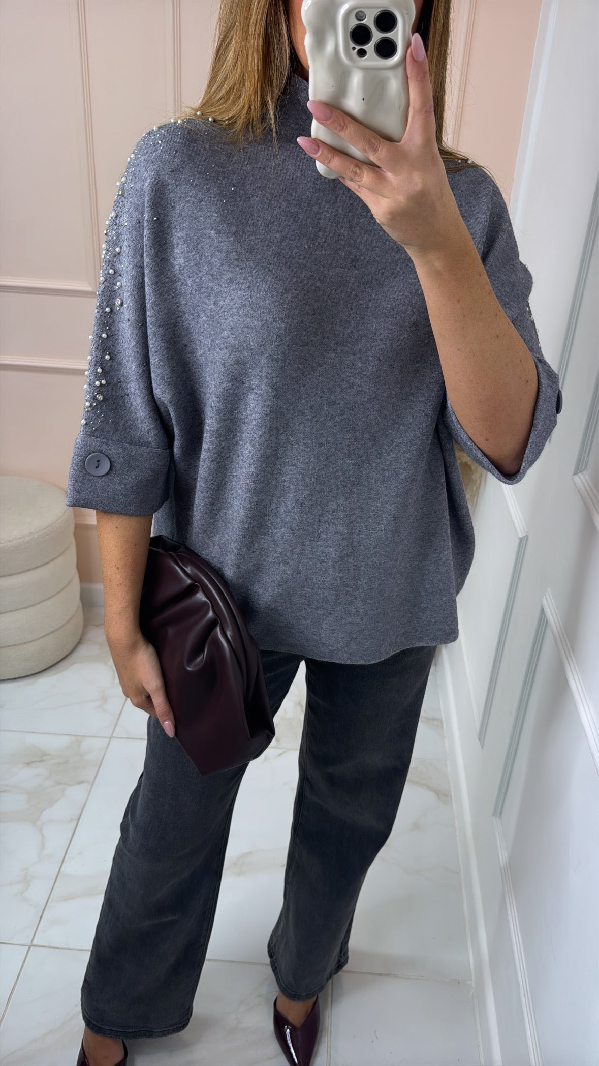 ALICE grey embellished knit top