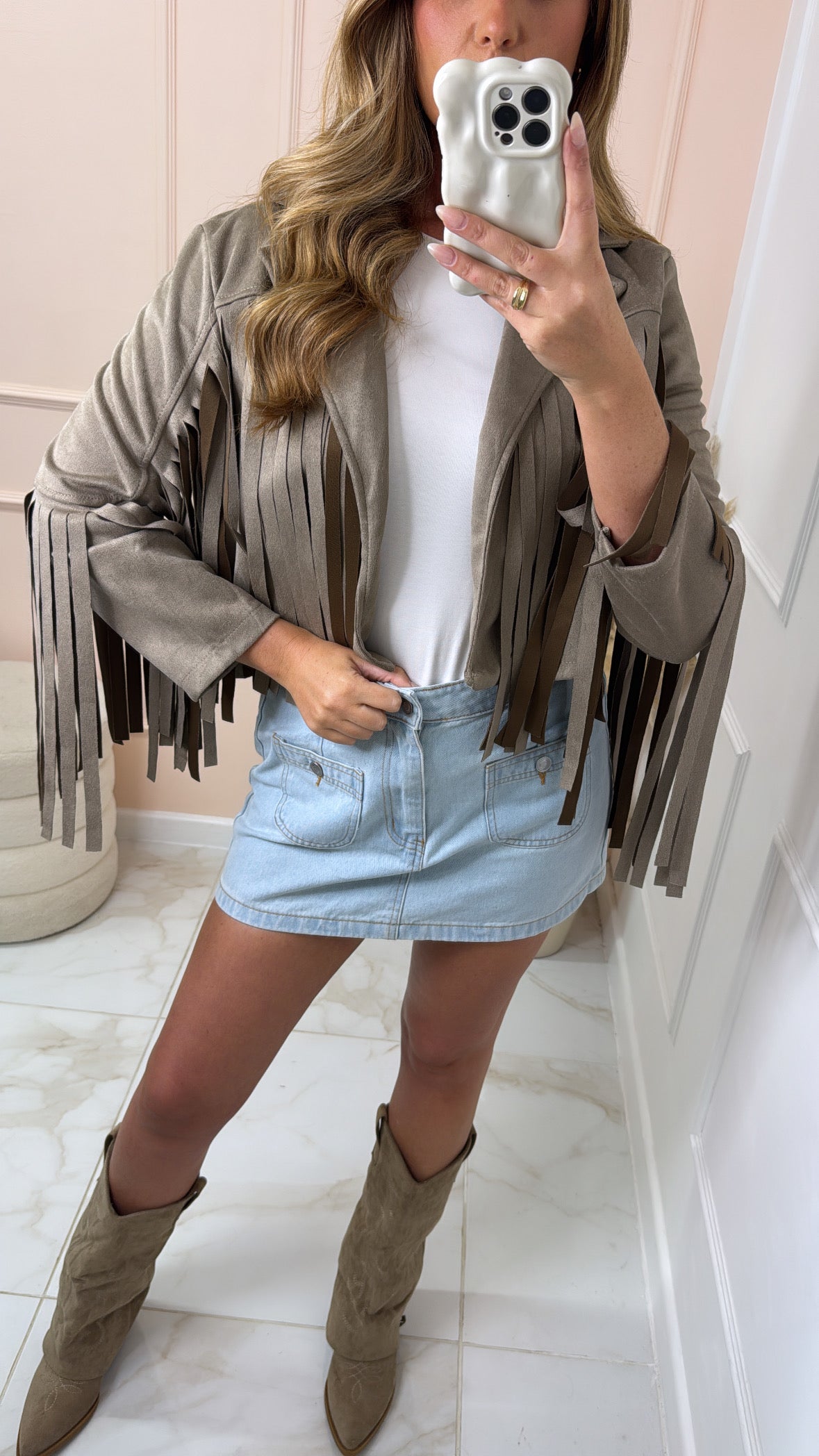 HAZEL taupe faux suede tassel jacket
