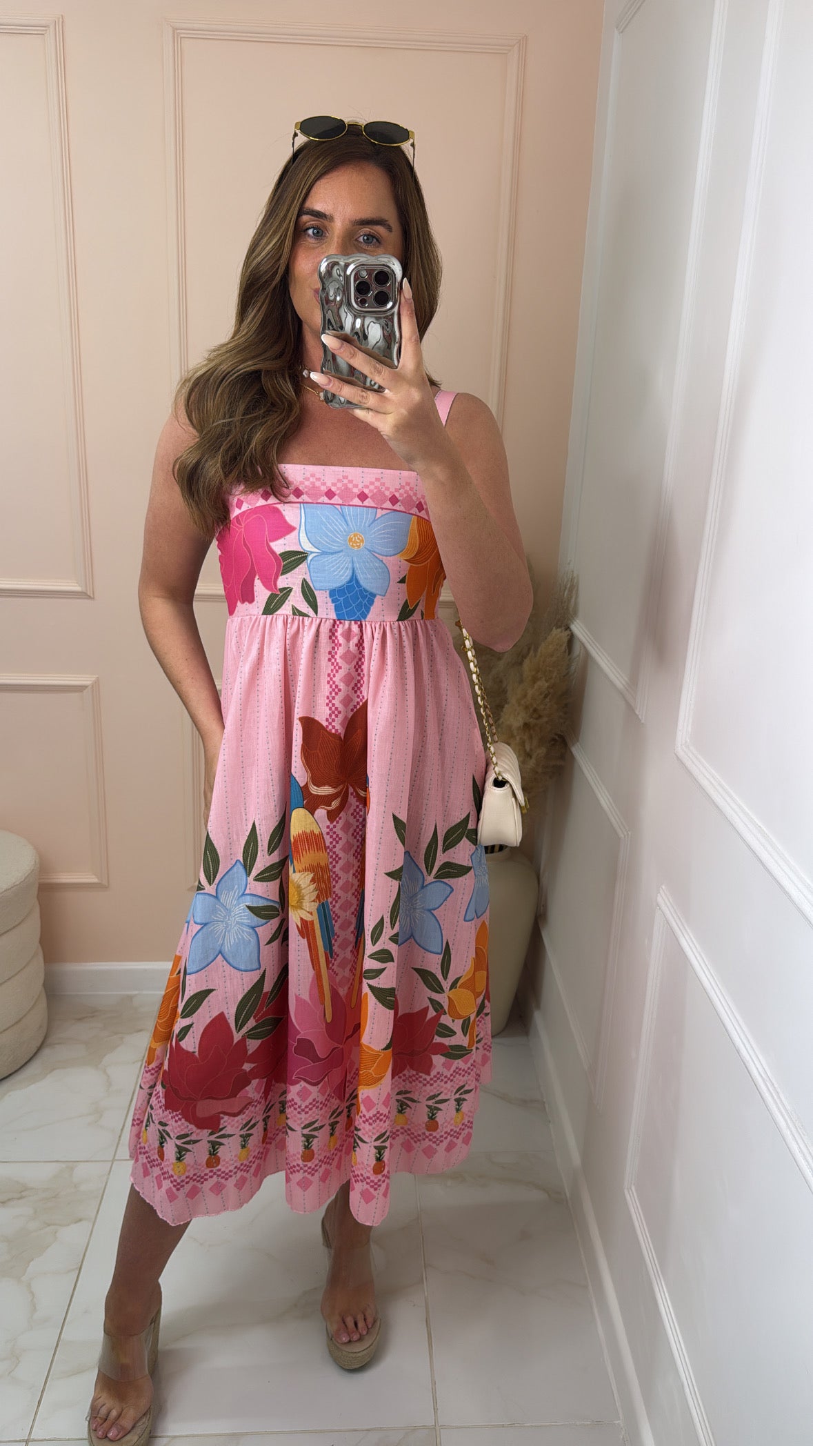 LULU pink floral midi dress