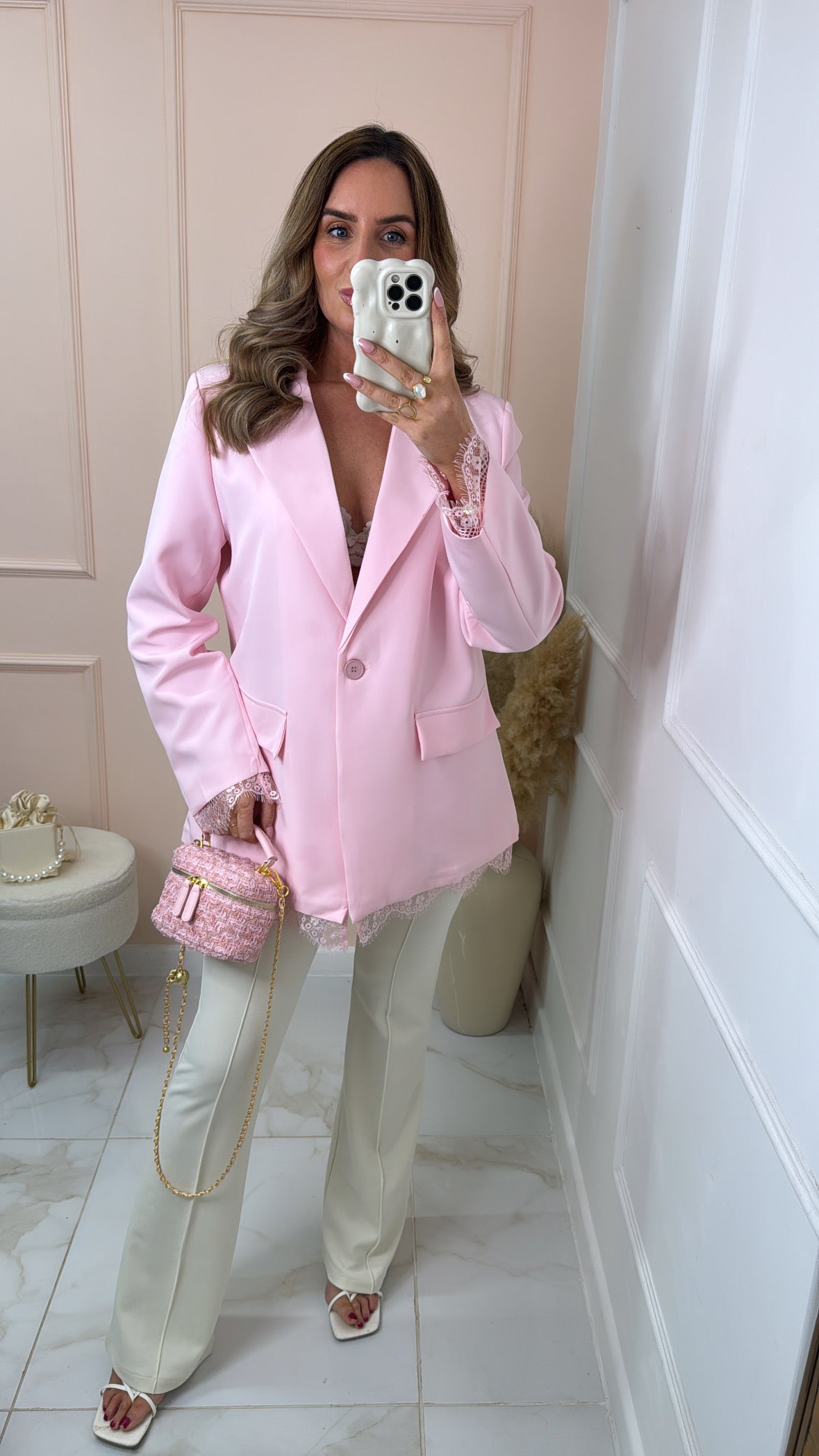 SAMIE pink lace trim blazer
