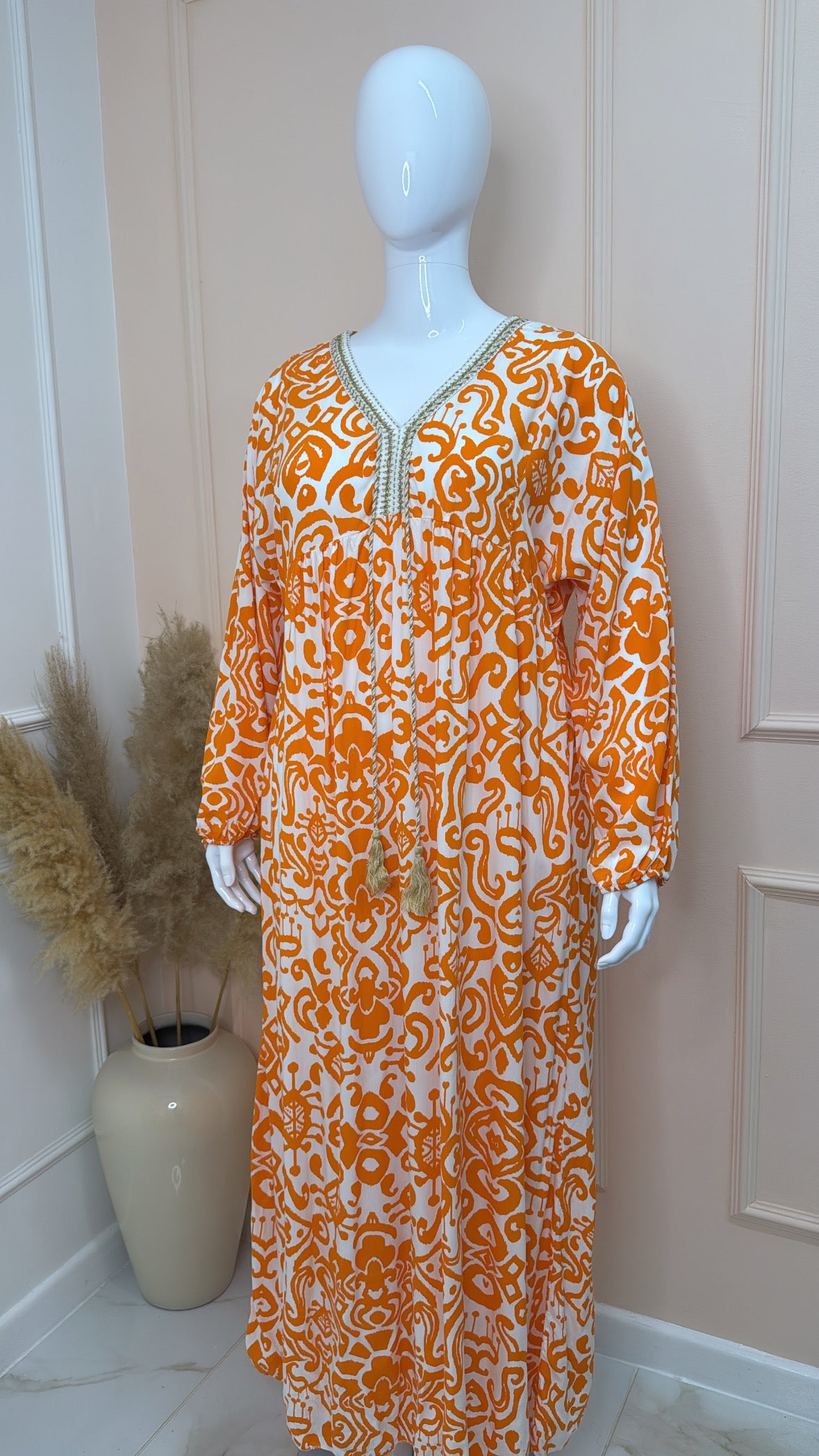 SAMMIE orange embroidered tassel maxi dress
