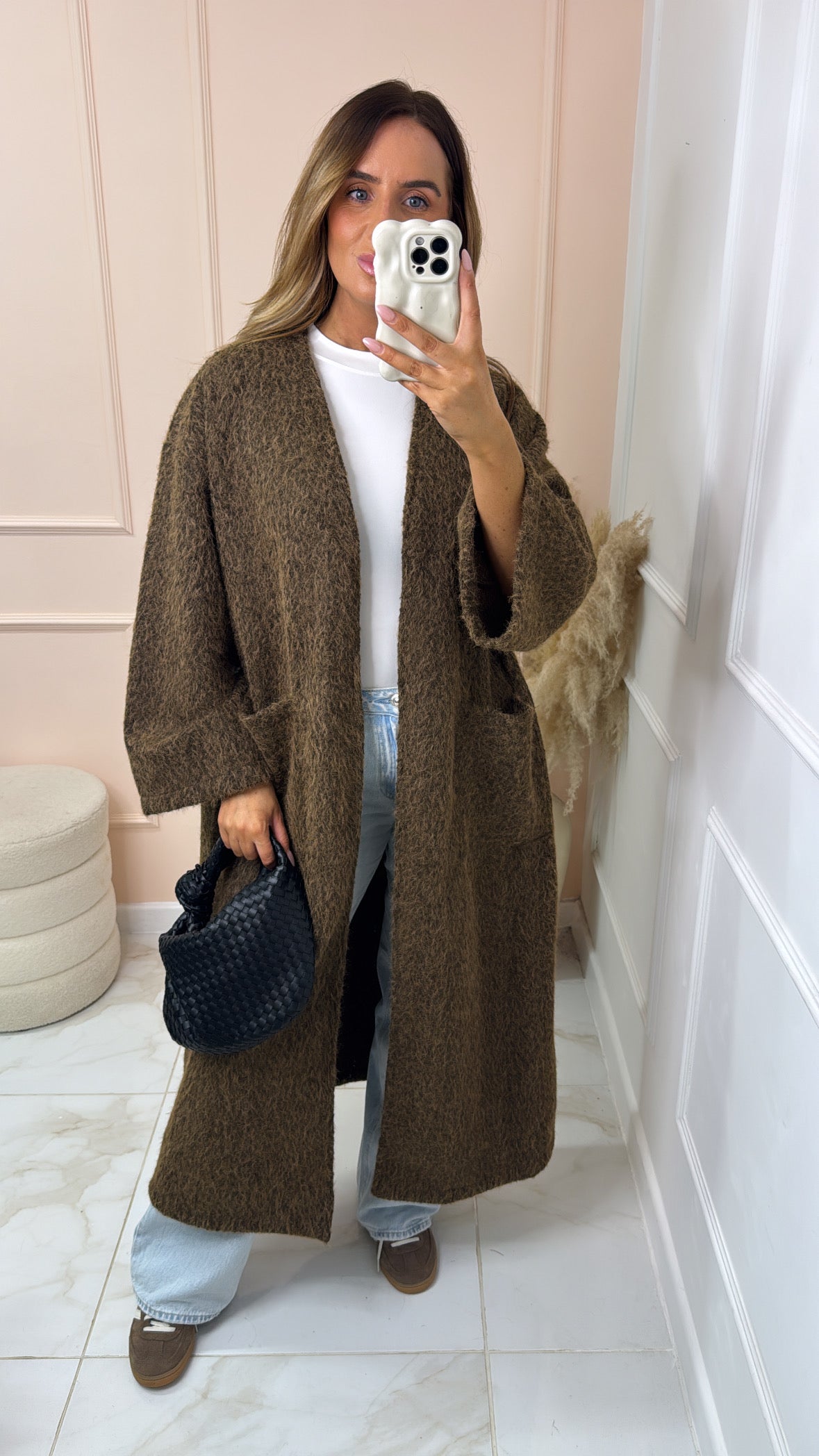LILLIAN brown fluffy longline jacket