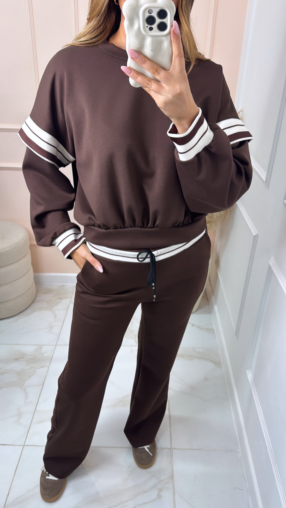 NIKITA brown stripe detail lounge set