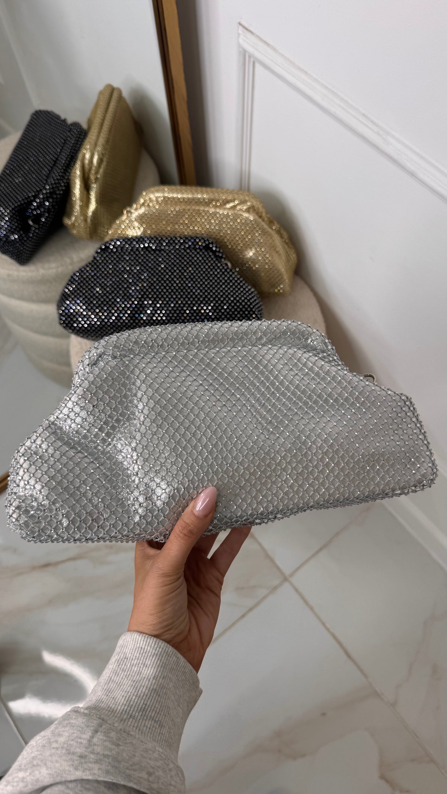 HAYLEY silver diamante clutch bag