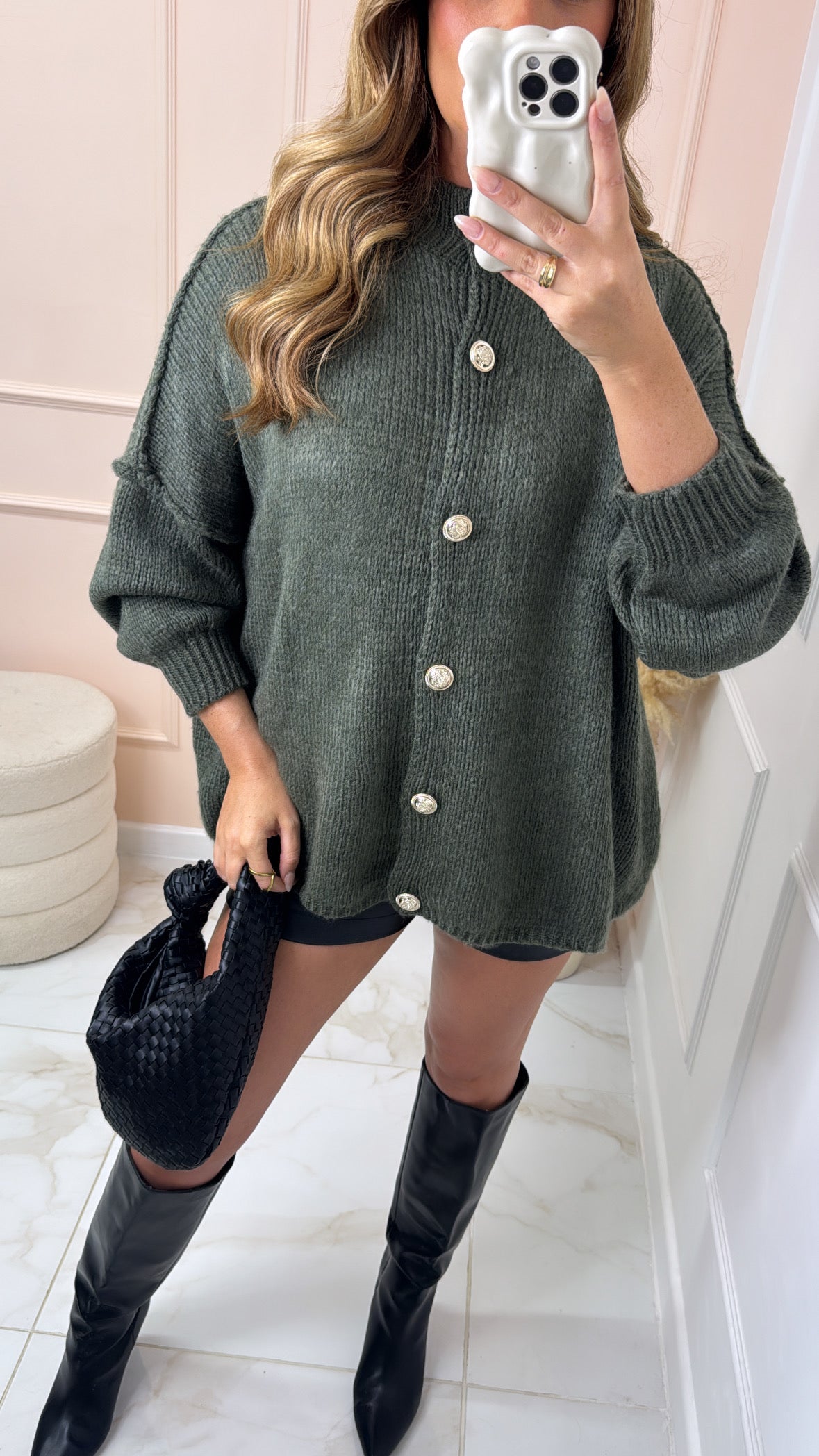 BERNICE khaki button chunky knit cardigan