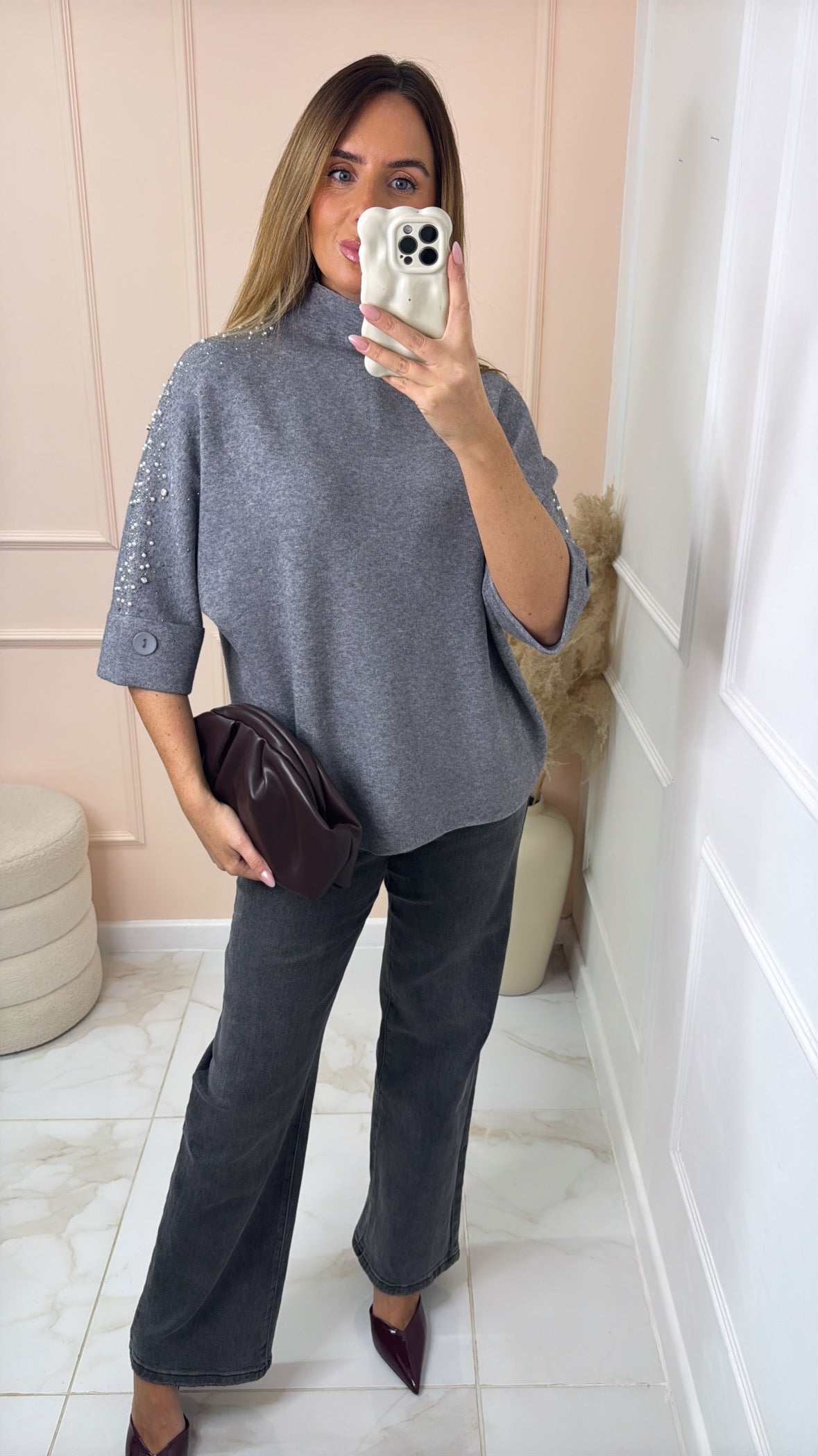 ALICE grey embellished knit top