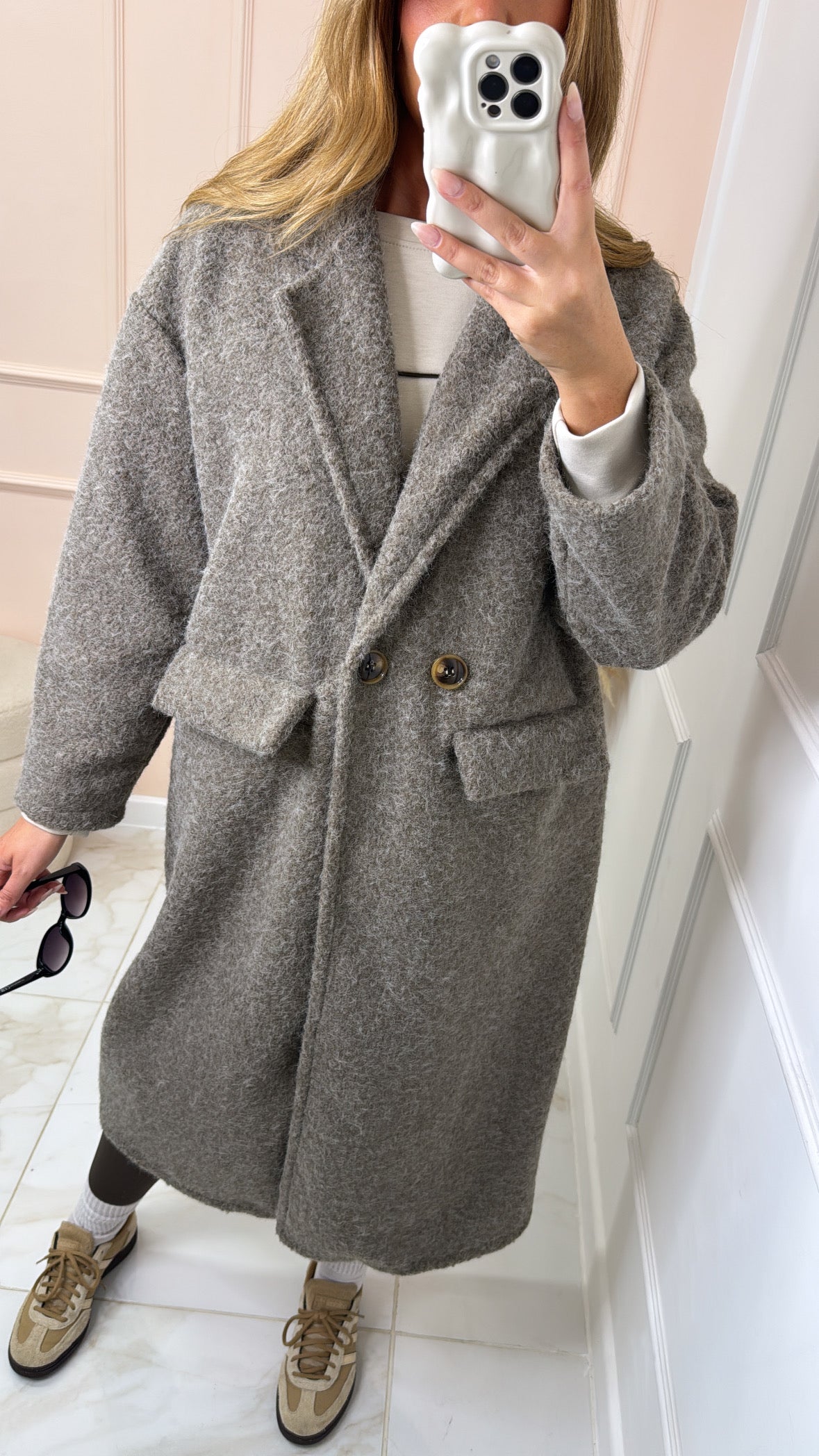ASTRID taupe boucle double breasted long coat