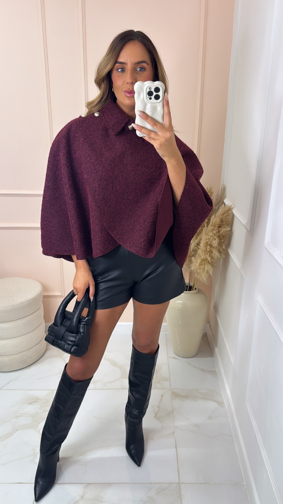 ESME burgundy gold button wrap cape