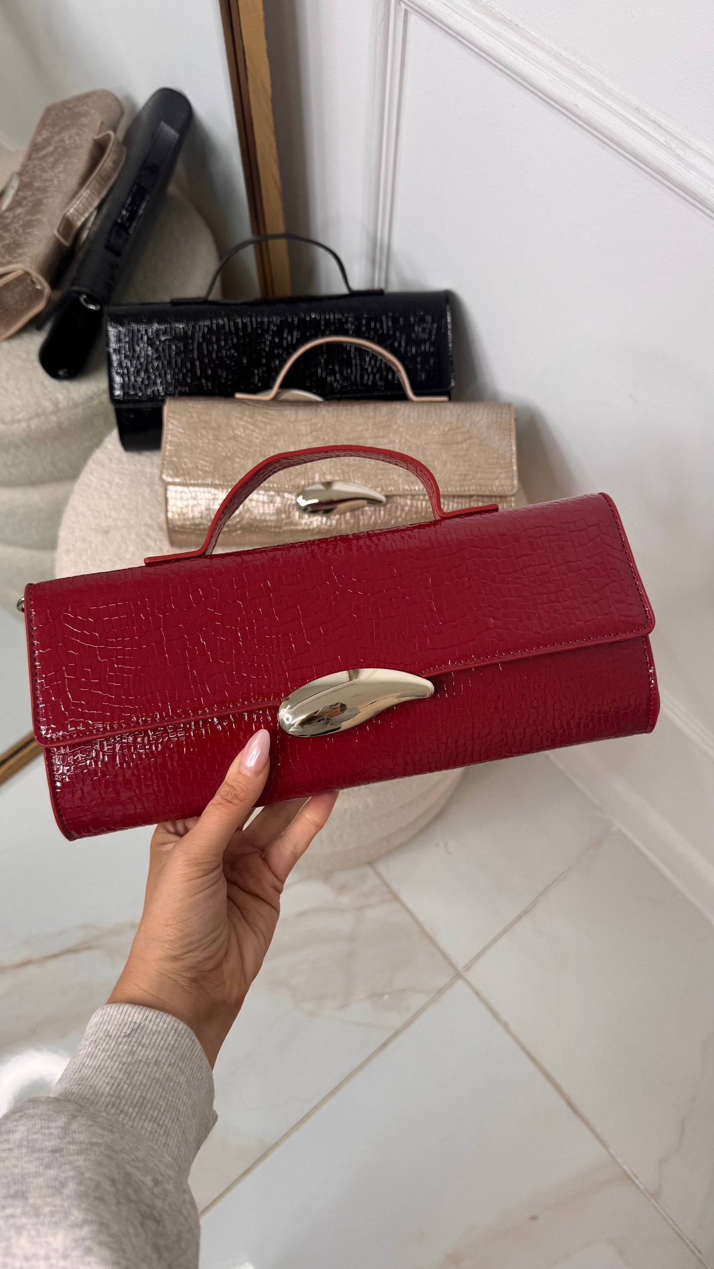 KAYLEE red patent croc effect bag