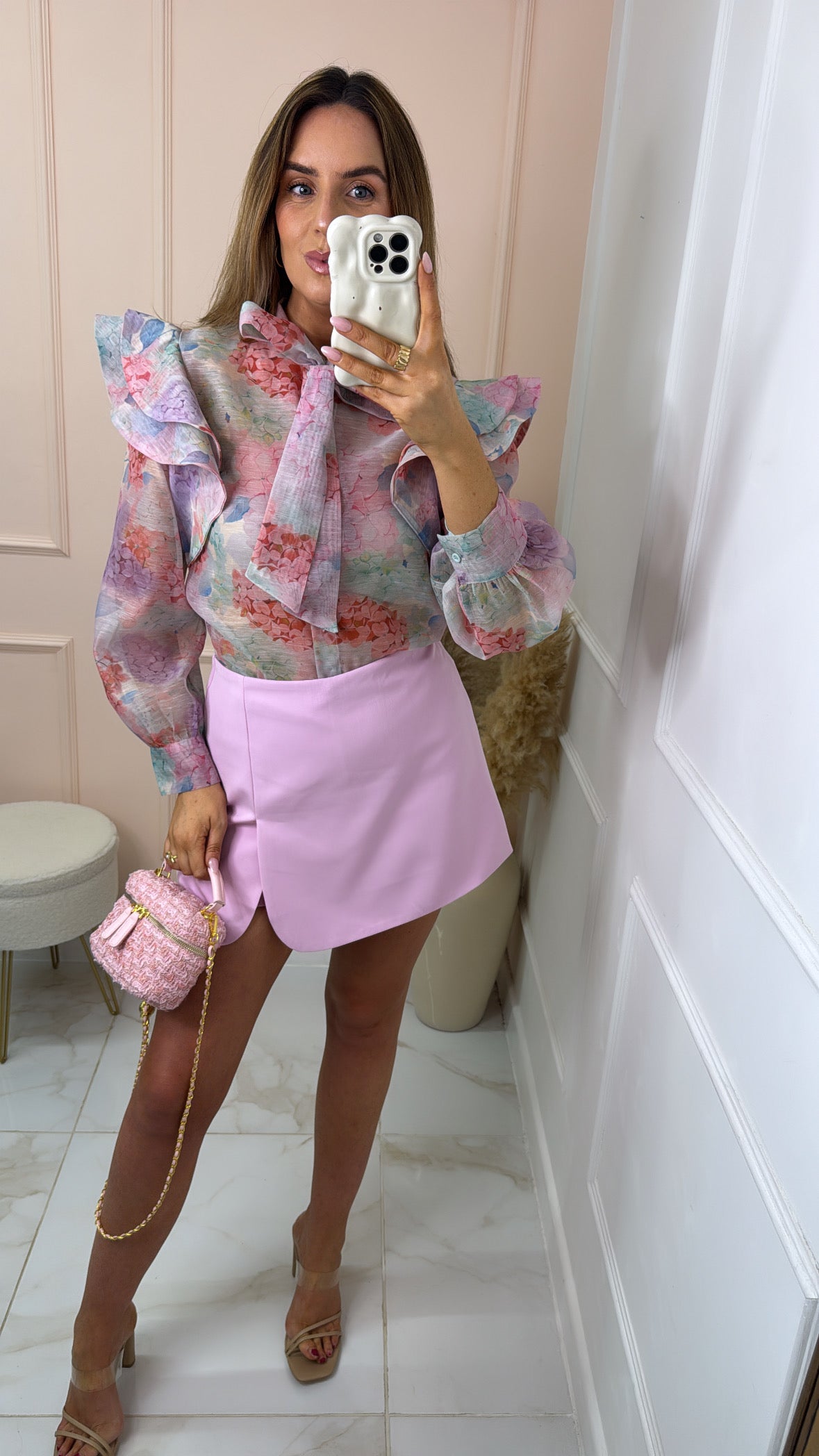 SLOAN lilac floral ruffle blouse