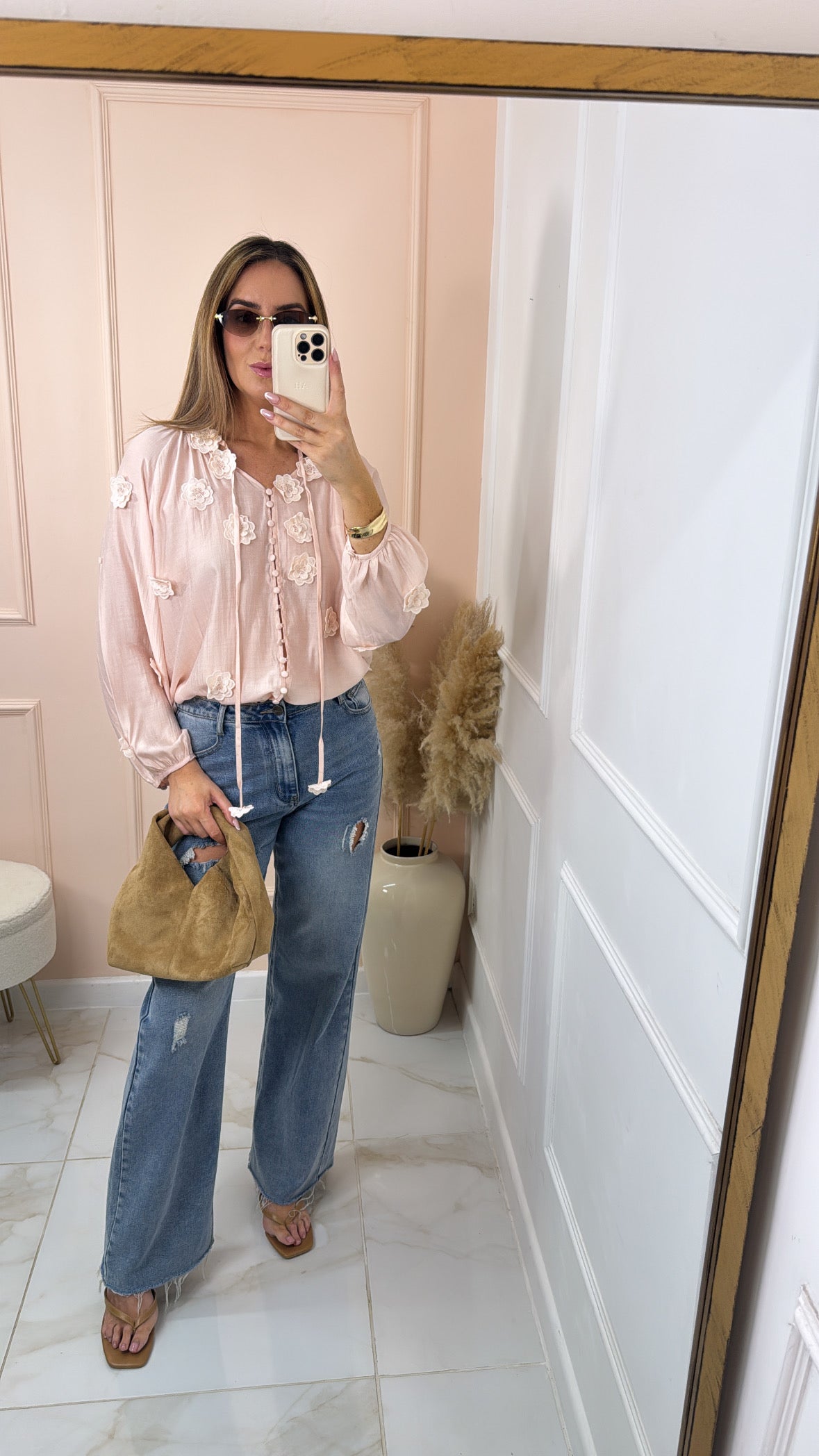 AURELIA pink 3D floral blouse