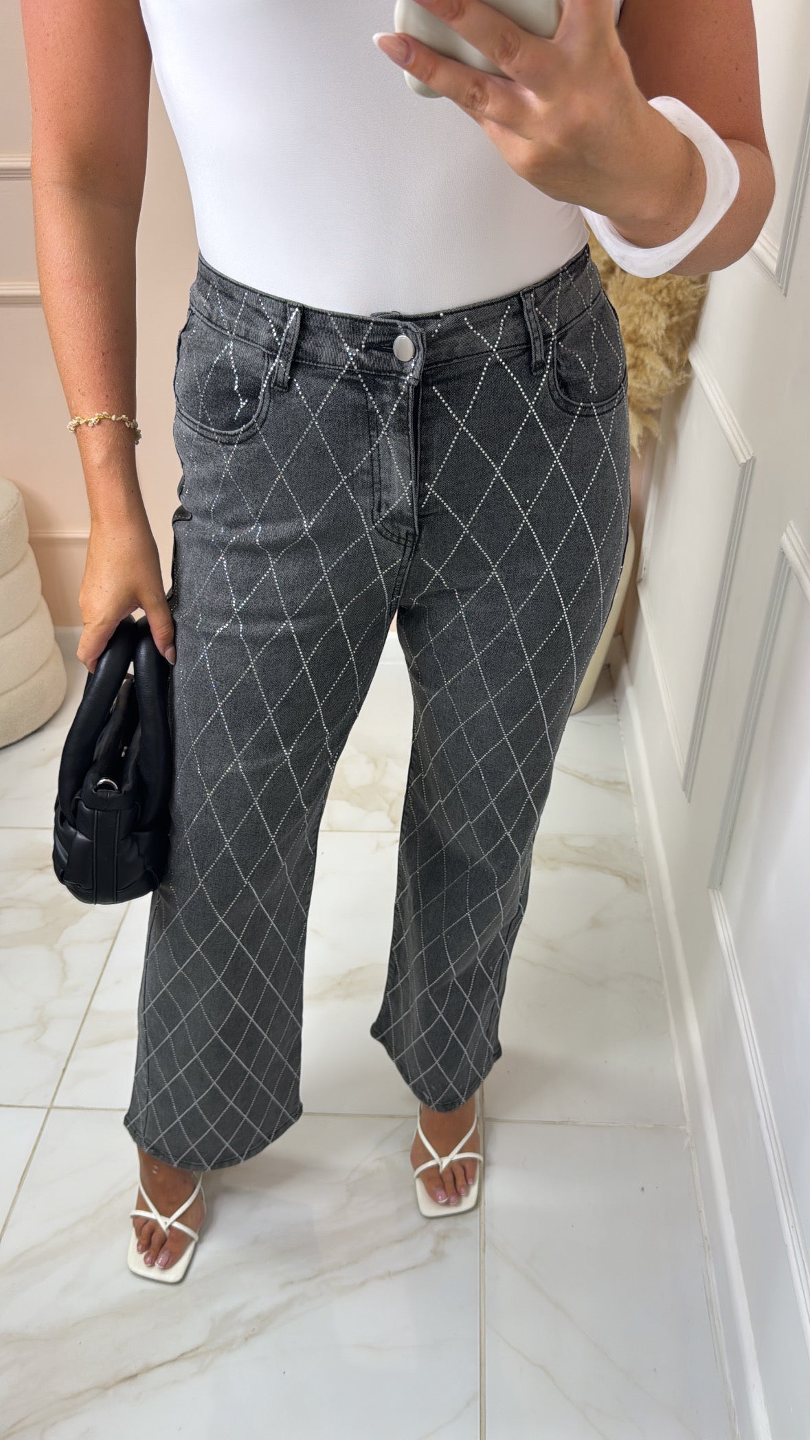 SAM dark grey diamante straight leg jeans