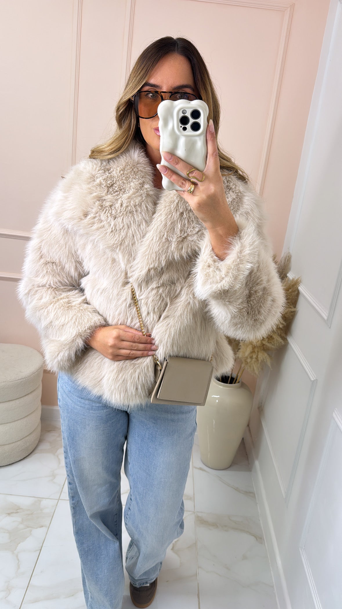 KEELEY beige faux fur soft jacket