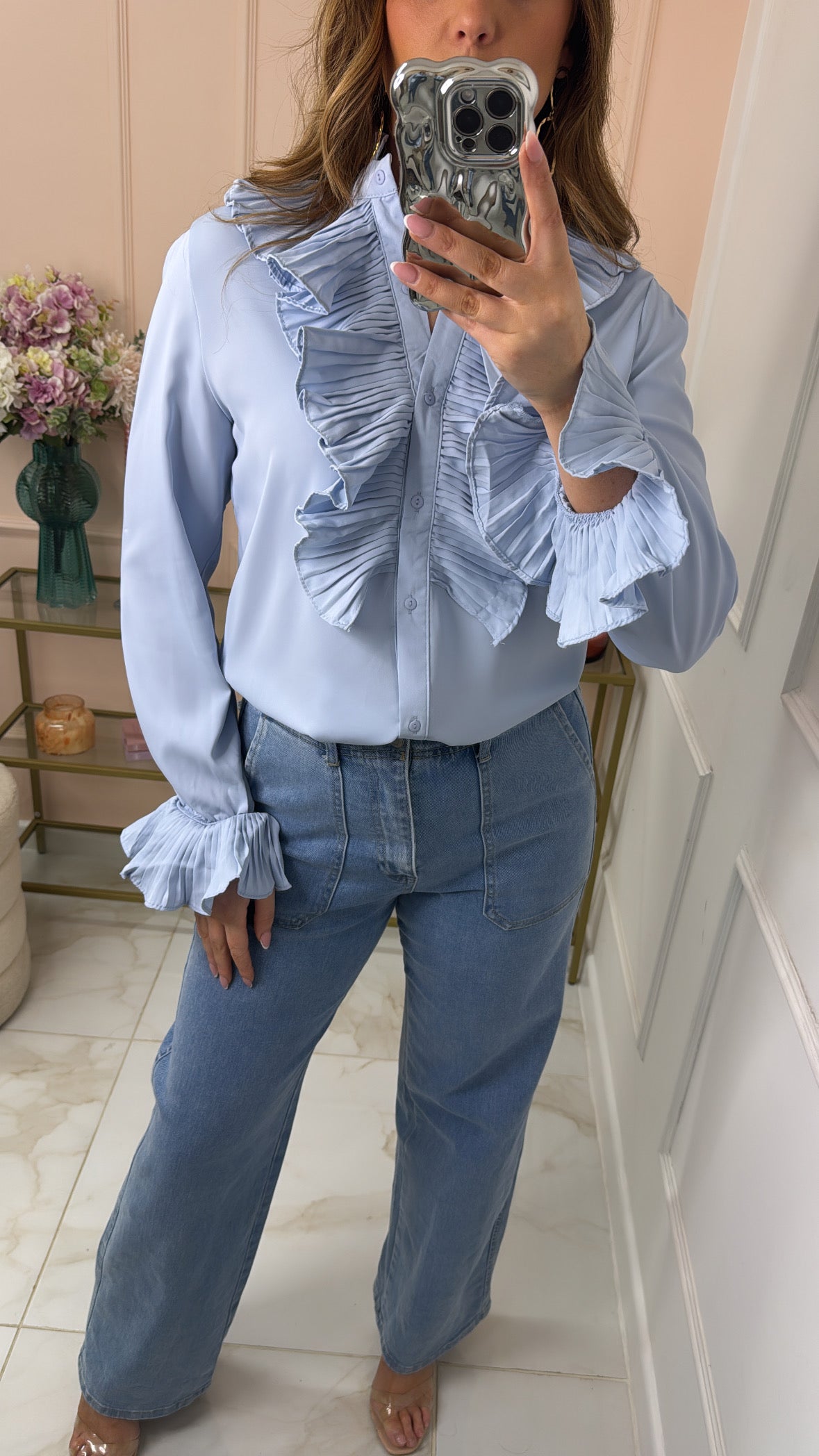DAYA powder blue ruffled shirt