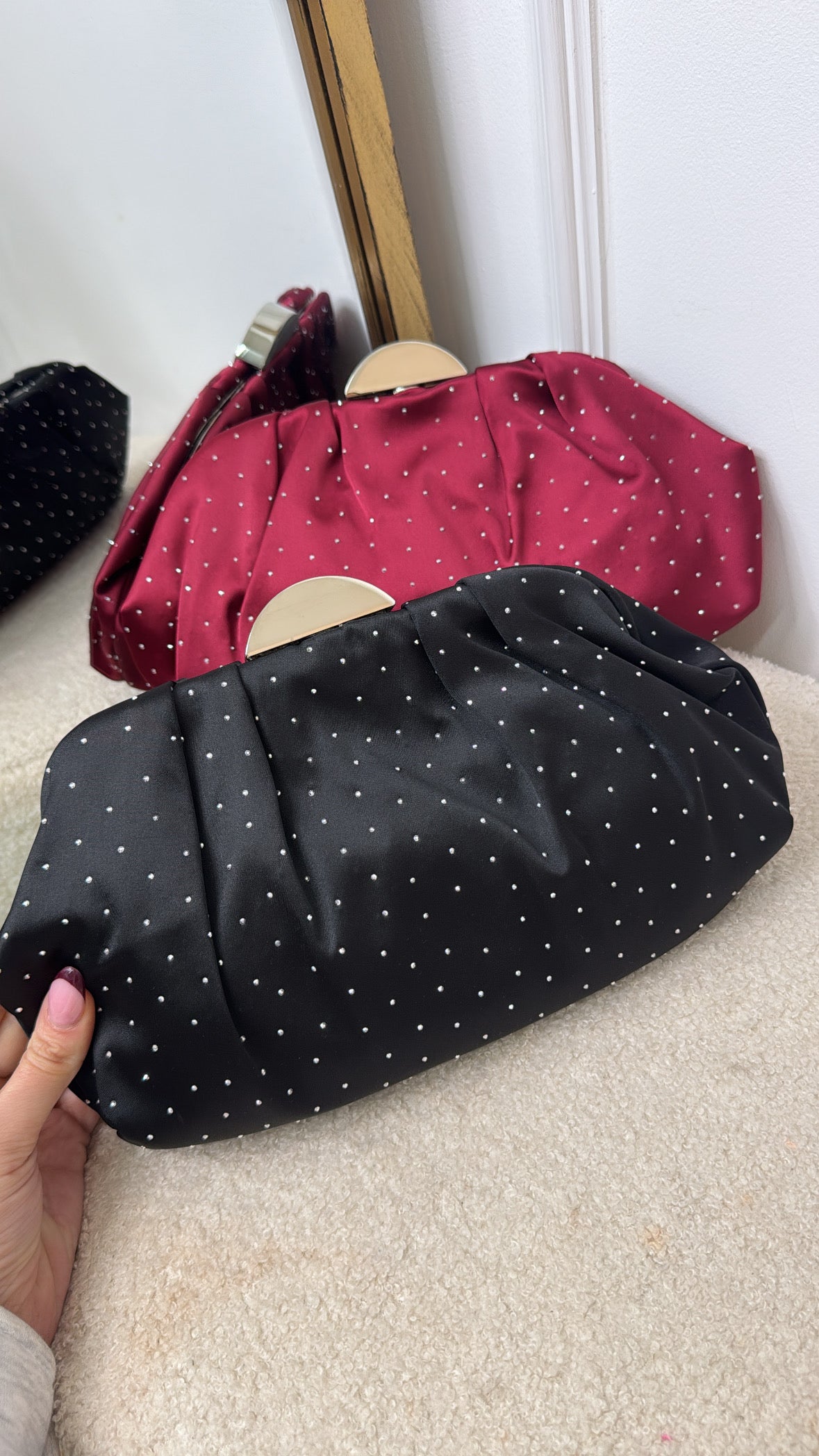 MIMI black satin diamante bag