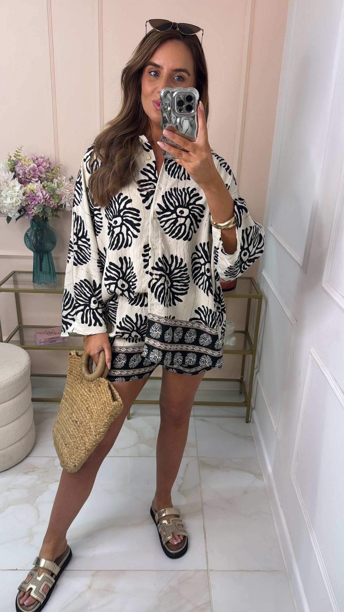 ELLIE black & gold printed oversized shirt
