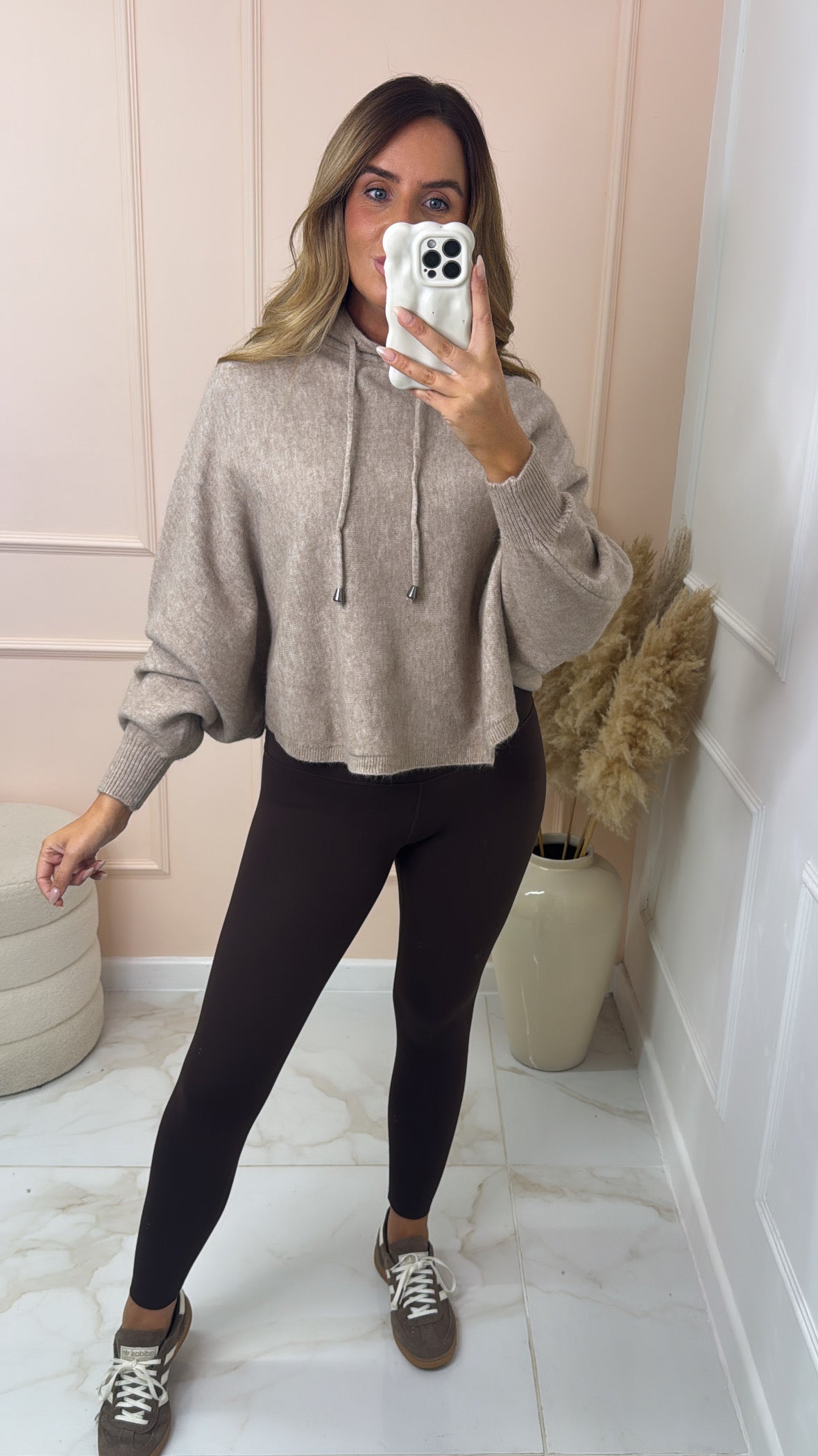DARCIE mocha puff sleeve knit hoodie