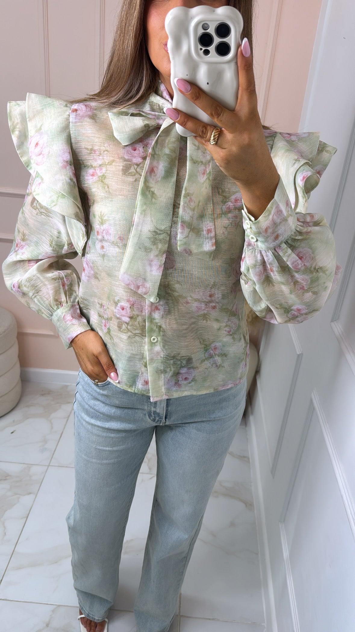 SLOAN sage floral ruffle blouse