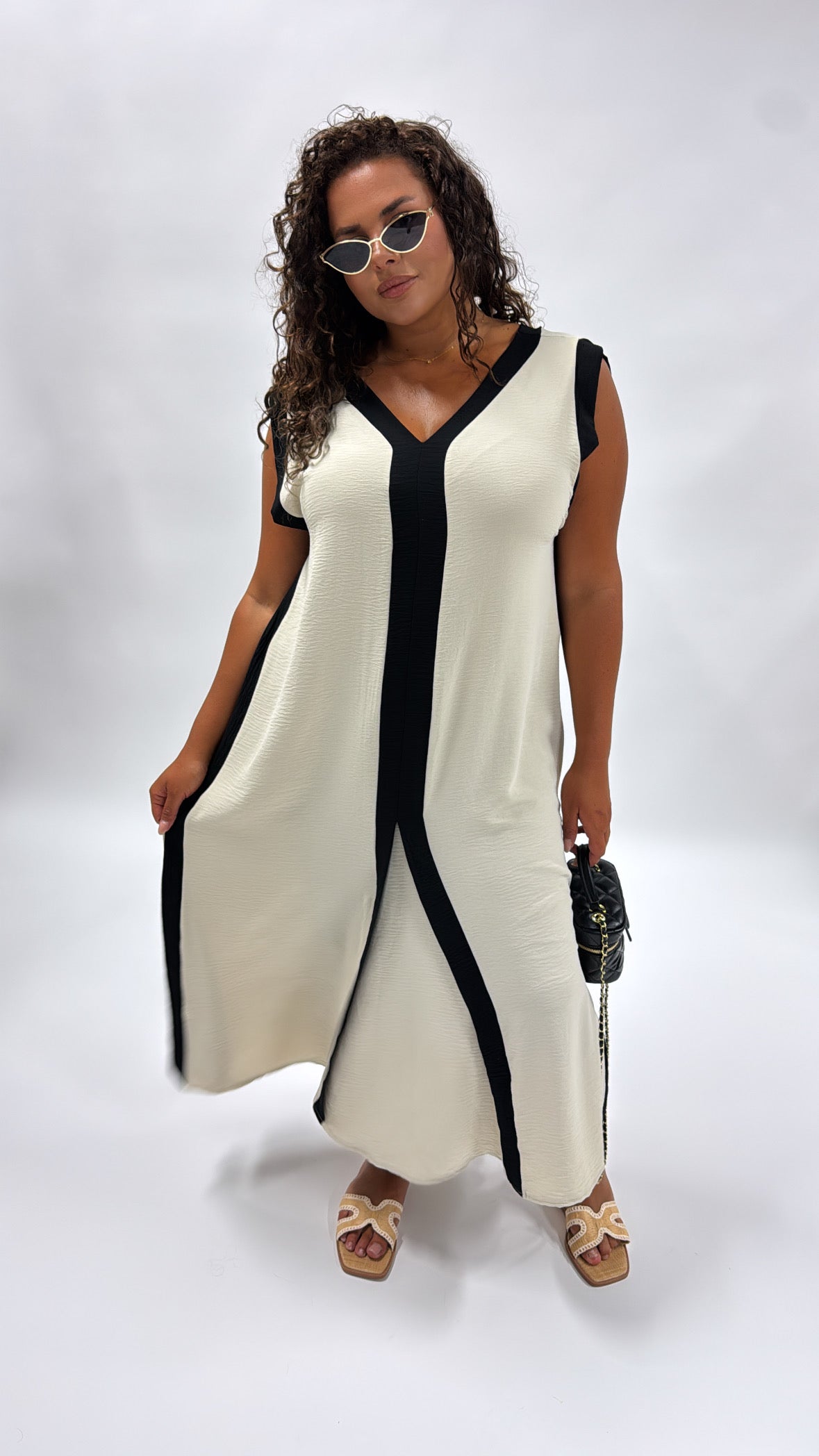 EVA beige contrast sleeveless maxi dress