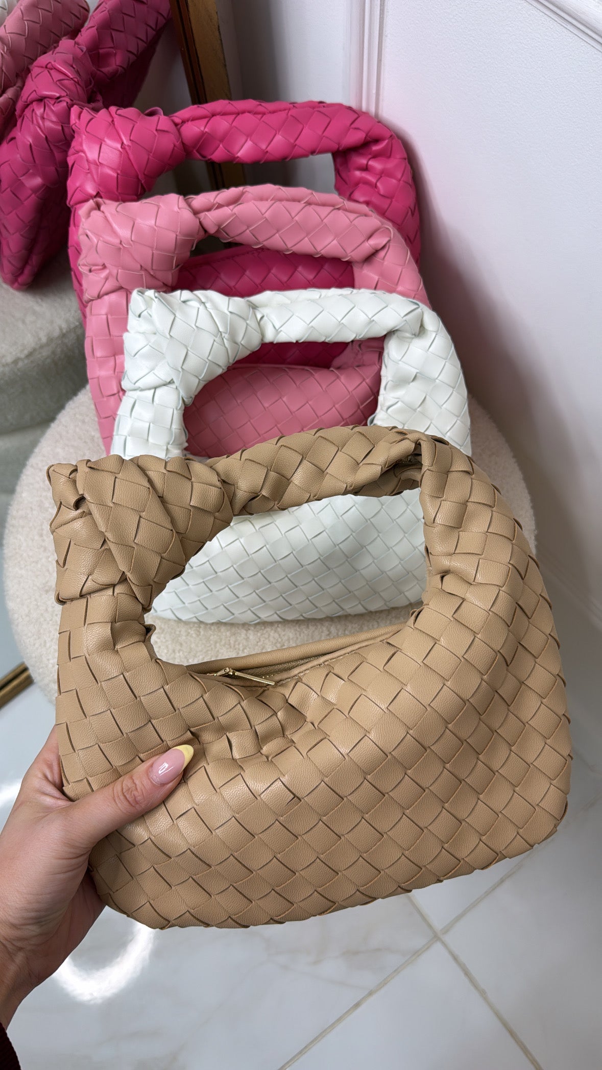 GRACIE beige woven grab bag