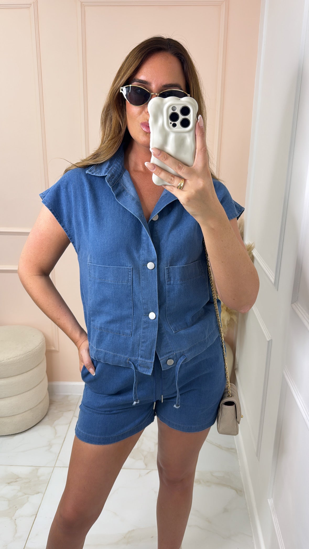 TONI dark wash denim short set