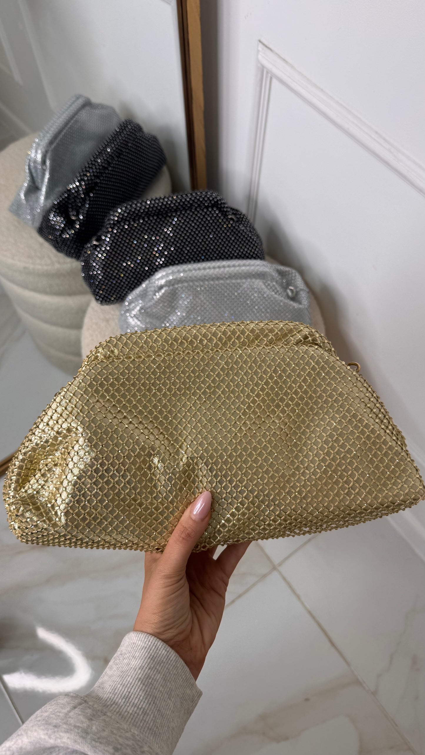 HAYLEY gold diamante clutch bag